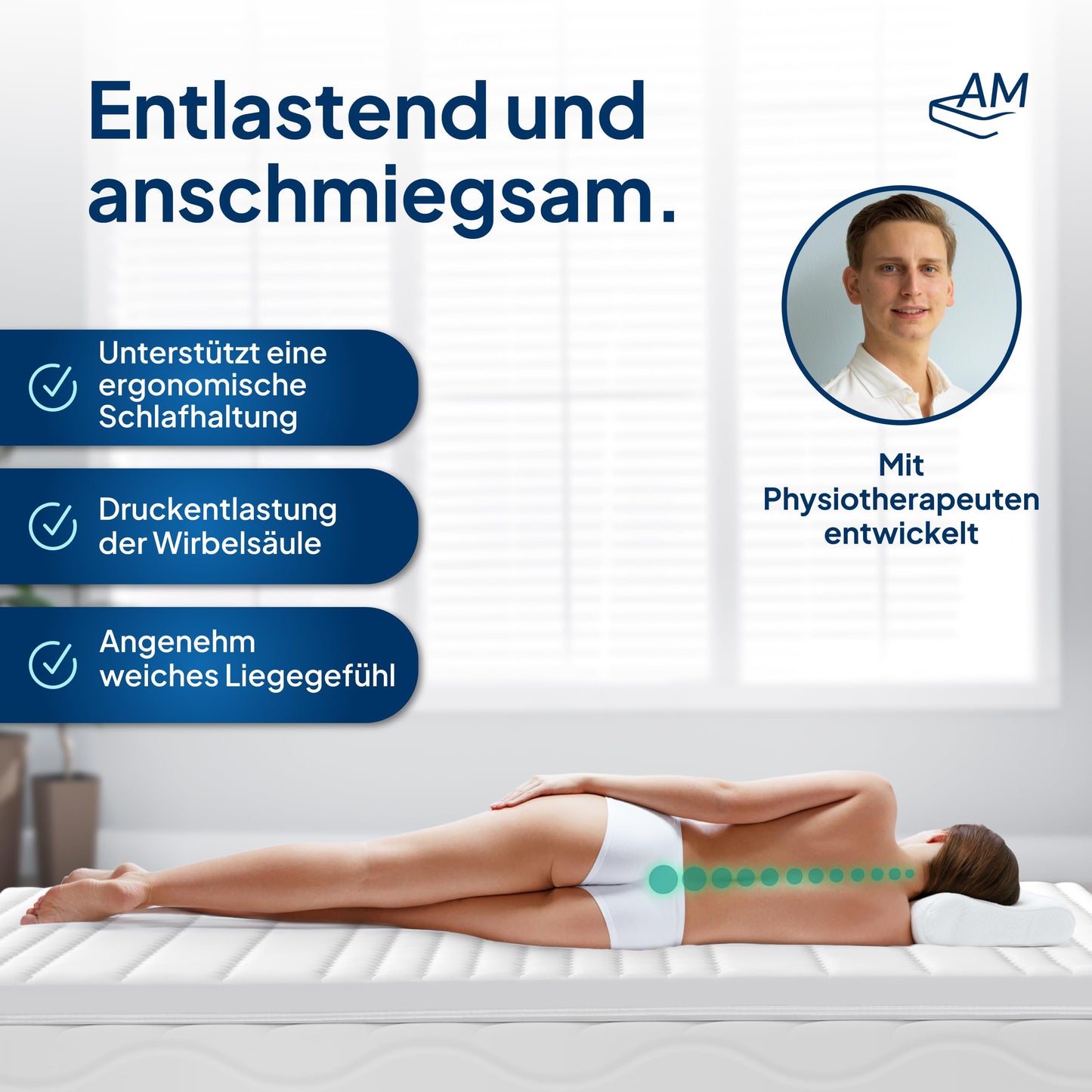 AM Quality Mattress Gel Topper 180x220cm soft - Made in Germany - Gel foam topper 180x220 with Lyocell cover & anti-slip function - Adaptive memory foam mattress topper 180x220