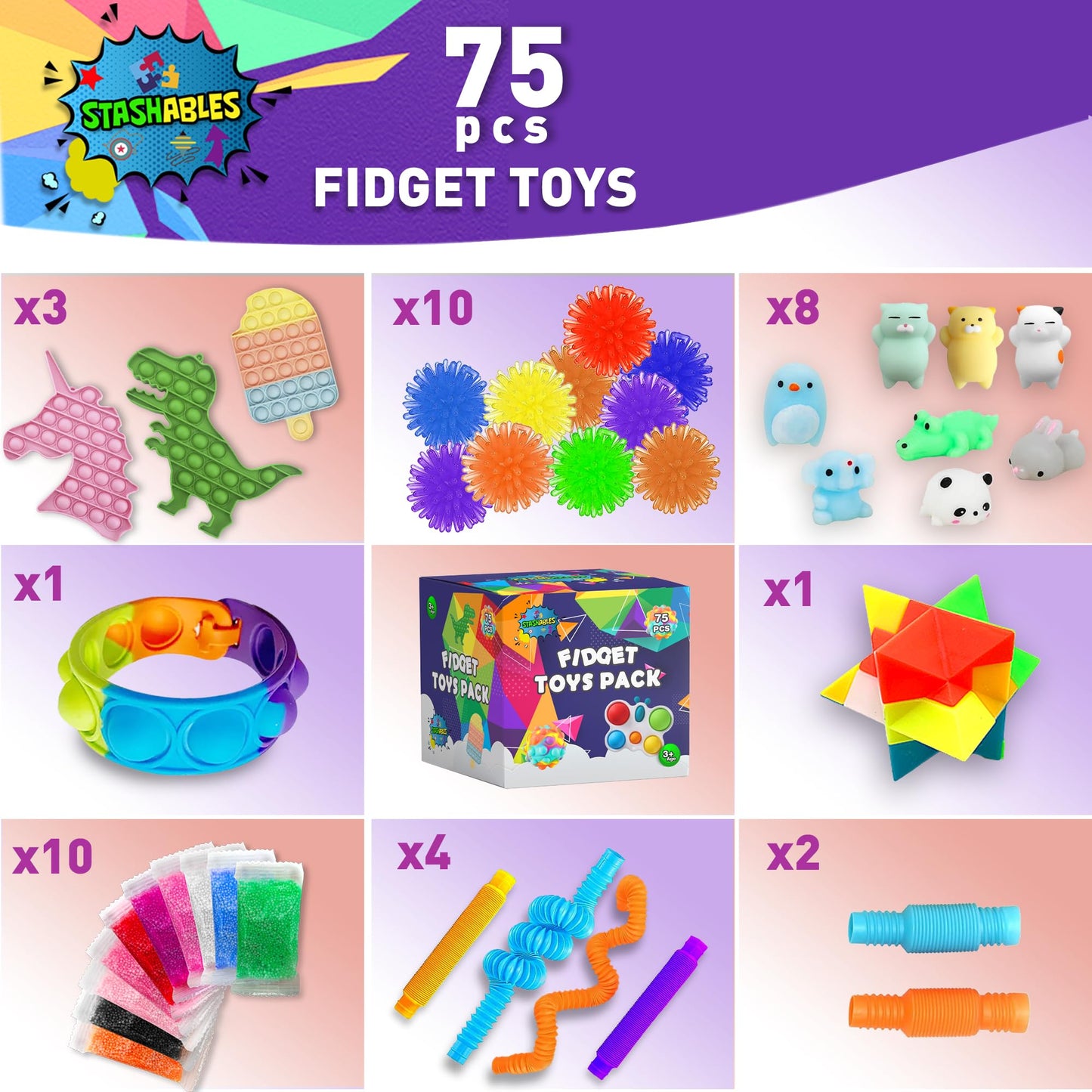 75 pieces Fidget Toys for Kids, Party Favors, Children's Birthday Party Gifts, Classroom Prizes, Stress Relief, Treasure Chest, Pop Its Toys for Autistic and ADHD, Small Gifts.
