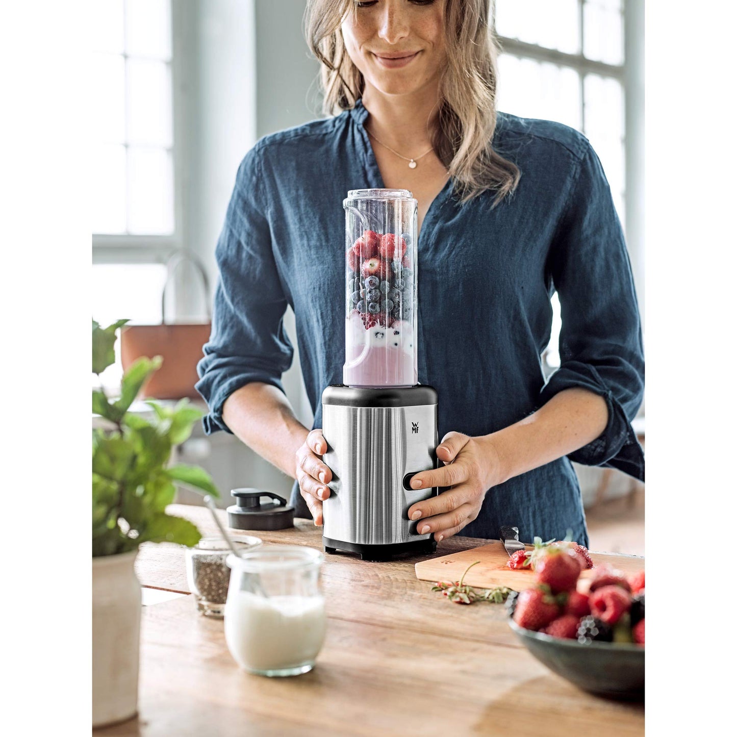 Krups Waffle Maker FDK251, Double Waffle Iron, 2 Belgian Waffles at once, Non-Stick Plates 850W | Black & WMF Kult X Mix & Go Mini Smoothie Maker, Shake Mixer 300W