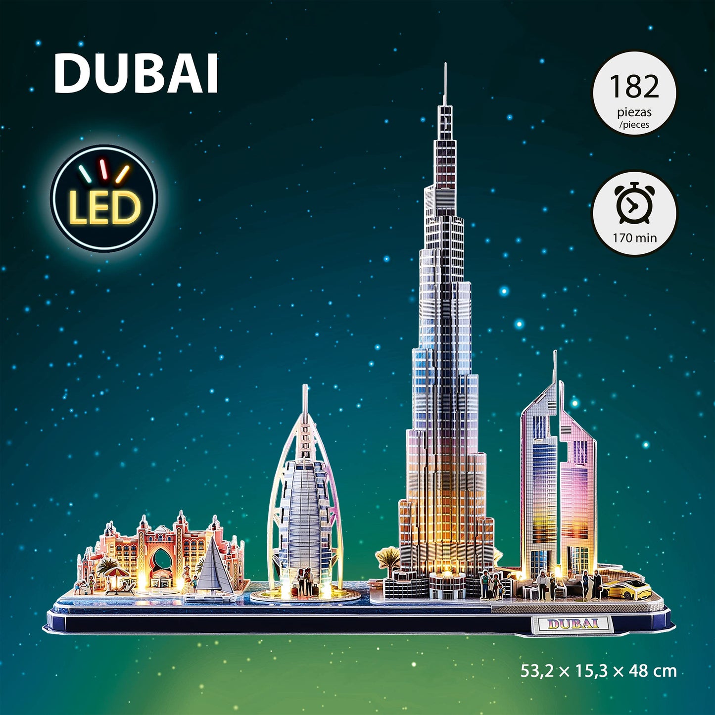 3D Puzzle Kids - Dubai LED City Line | 3D Puzzle Adults | Model Building Kit for Adults | Gift for Kids 8+ | 186 Pieces | DIY
