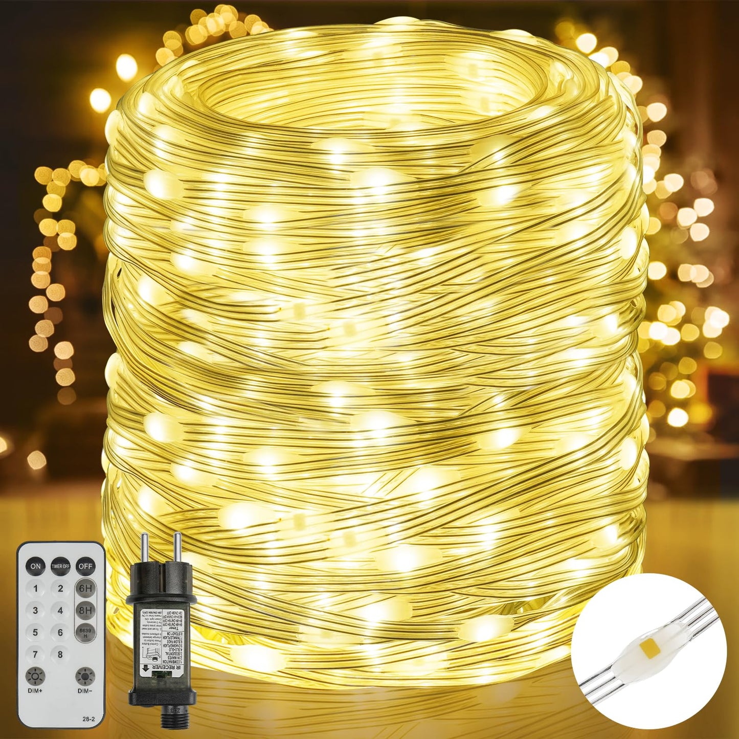 Outdoor string lights 50M, 500LED 8Modes Christmas tree string lights IP67 Weatherproof Sparkling fairy lights for Christmas decoration garden balcony decor room lighting weddings