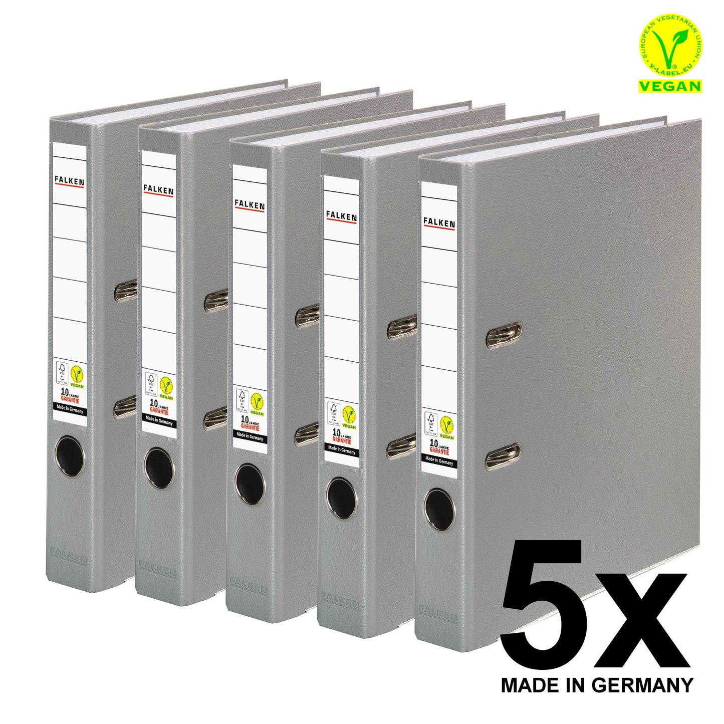 Original Falcons 5-pack PP color plastic folders. Made in Germany. 5 cm narrow DIN A4 grey Vegan ring binder file folder office folder plastic folder slot folder
