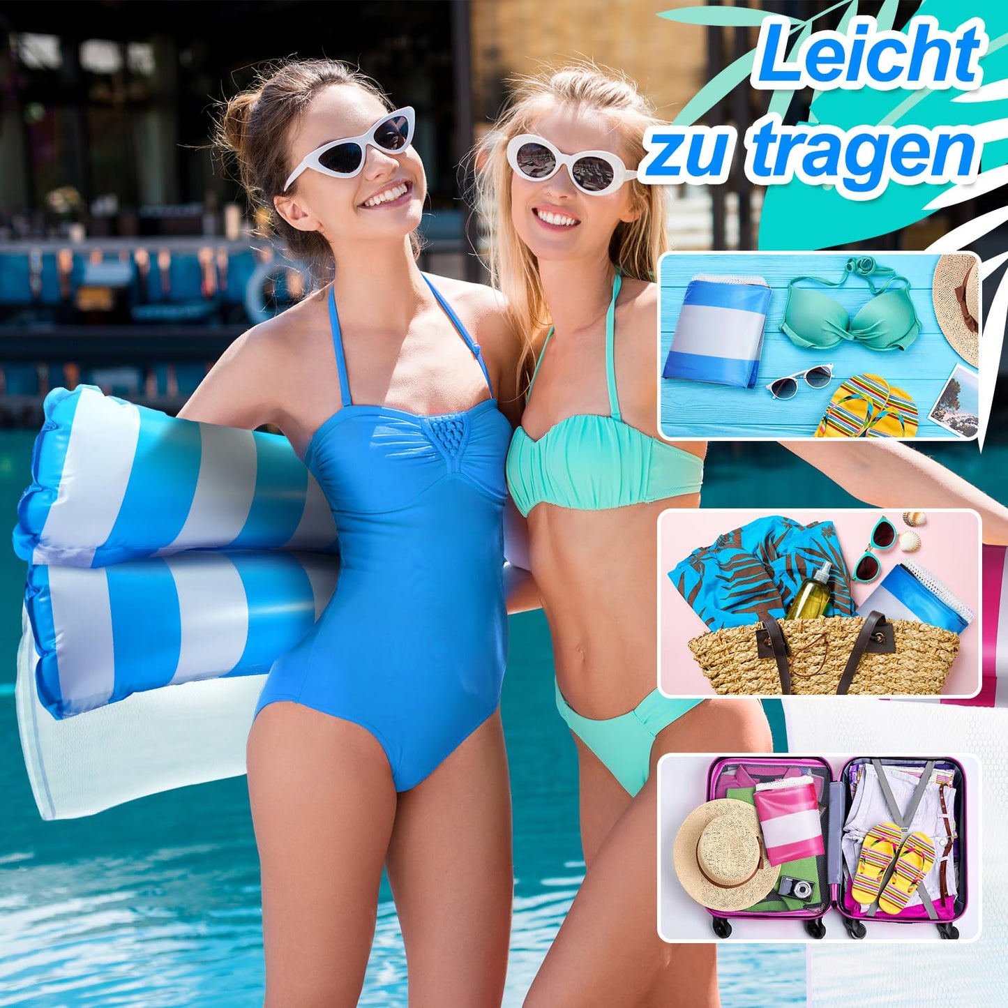 Dusor inflatable pool accessories set 2 pieces, XL inflatable water hammock, inflatable pool toy water hammock 4 in 1, adult pool float, water toy for adults and kids