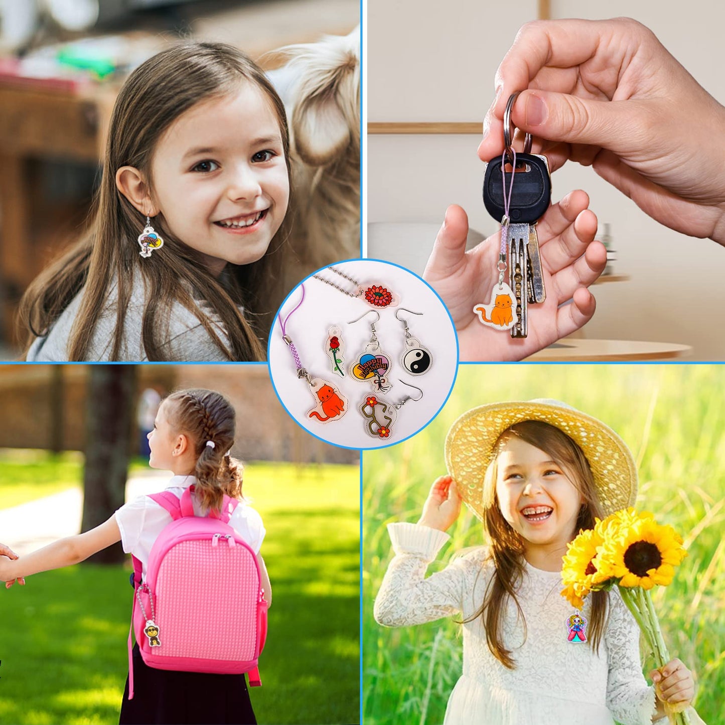 LUZOON Shrink Film 218 Pieces Shrink Film for Crafting Including A4 Shrink Film Set Keychains, Locks, Pencils, Hole Punch for Kids DIY Crafts (A4-with Pattern)