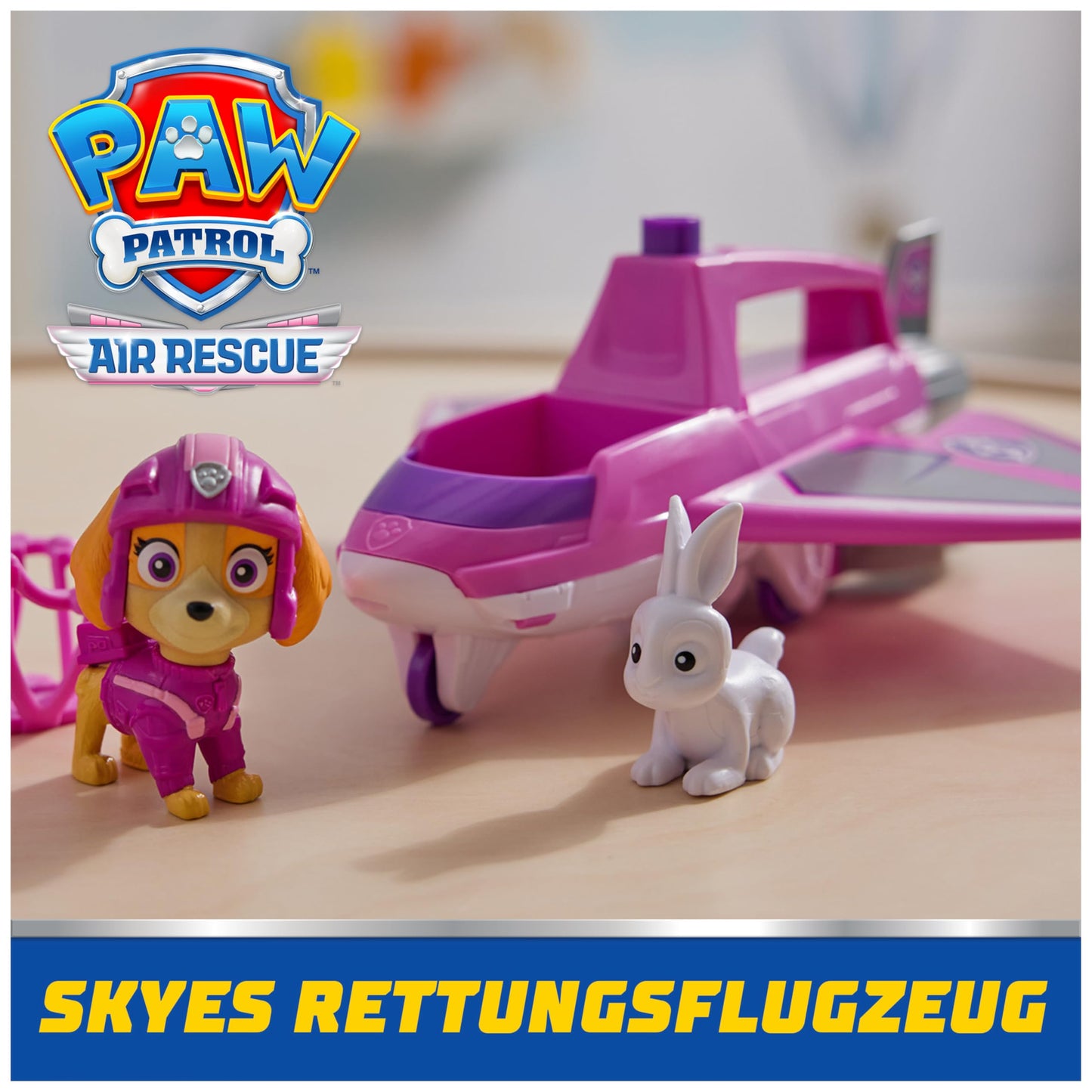 PAW Patrol Air Rescue - Skye's Rescue Plane with retractable claw and rescue basket, includes Skye figure and bunny (base vehicle), toy for children ages 3 and up.