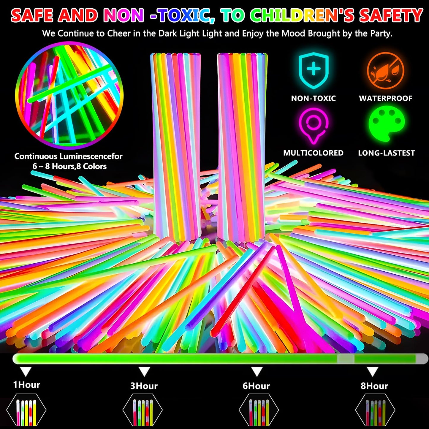MULEVIP Glow Sticks Party Set 425 Pieces Glow Sticks, Neon Party Glow Bracelets Wedding Glow Toys for Party Decor, Glow Sticks Wedding, Light Sticks for Kids