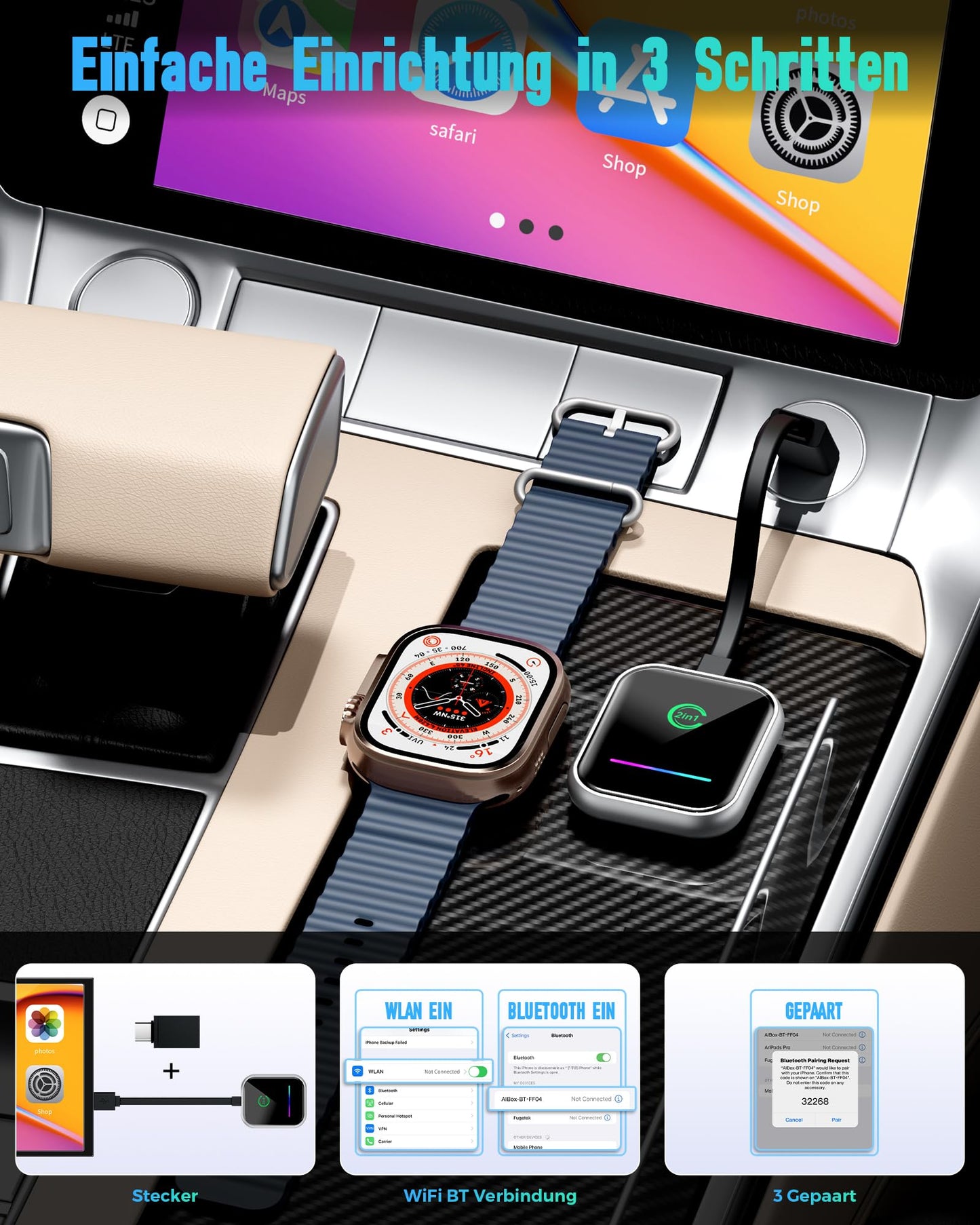 Android Auto & Carplay Wireless Adapter: 2 IN 1 Mini Wireless Adapter for converting Wired Android Auto/Carplay to wireless, USB/Type C Plug and Play, Stable Automatic Connection