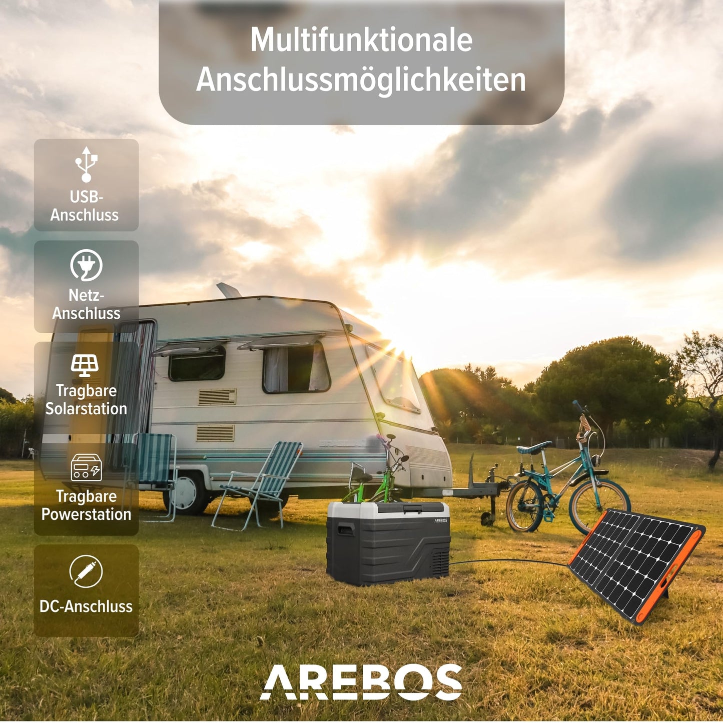 Arebos Compressor Cooler Box 35 liters | Electric Freezer Box with APP & Smart Control | Portable Cooler with USB connection | up to -20 °C | 12/24 V 230V | for Car, Truck, Camping, Boat, RV