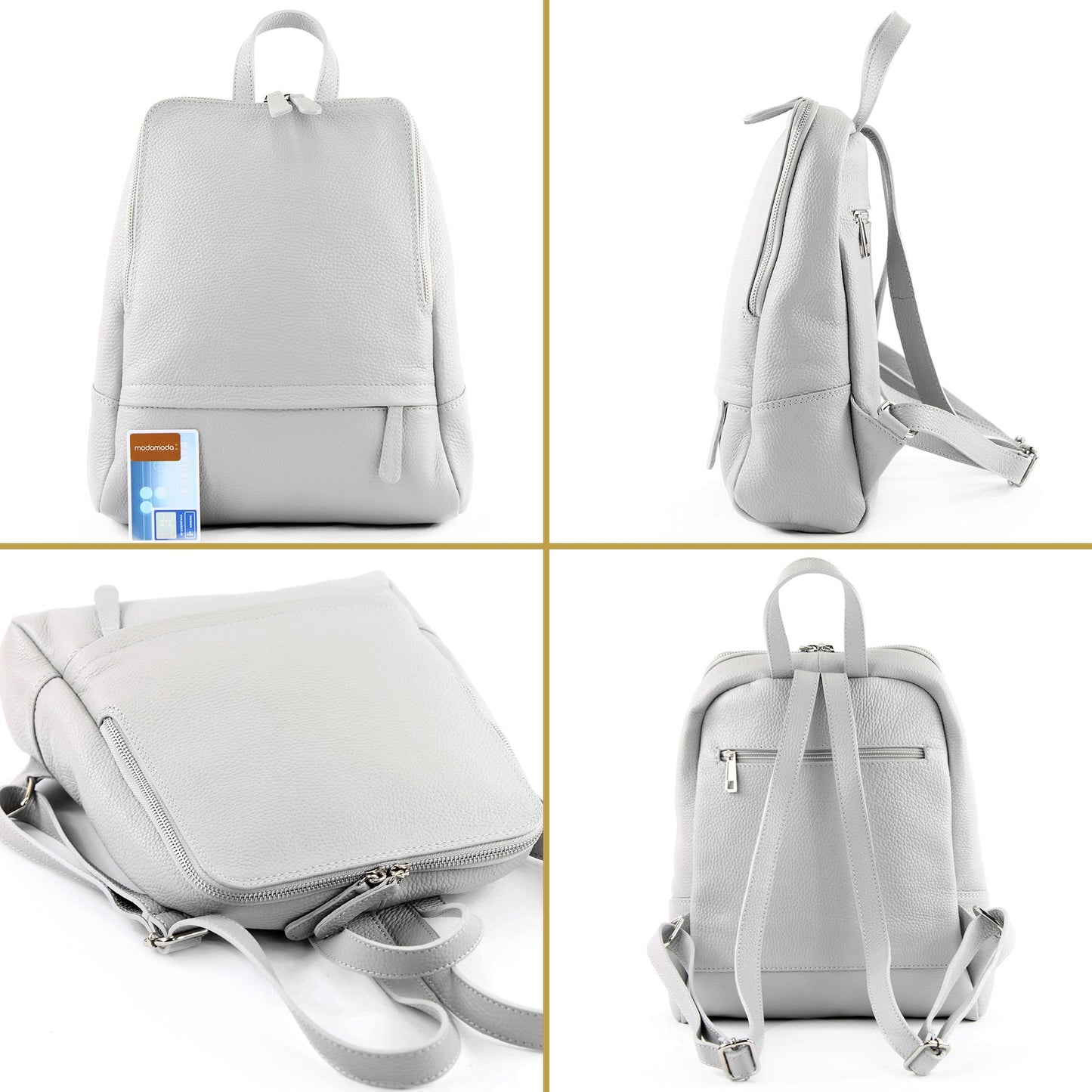 modamoda de T138 women's leather backpack handbag handmade in Italy, color: silver