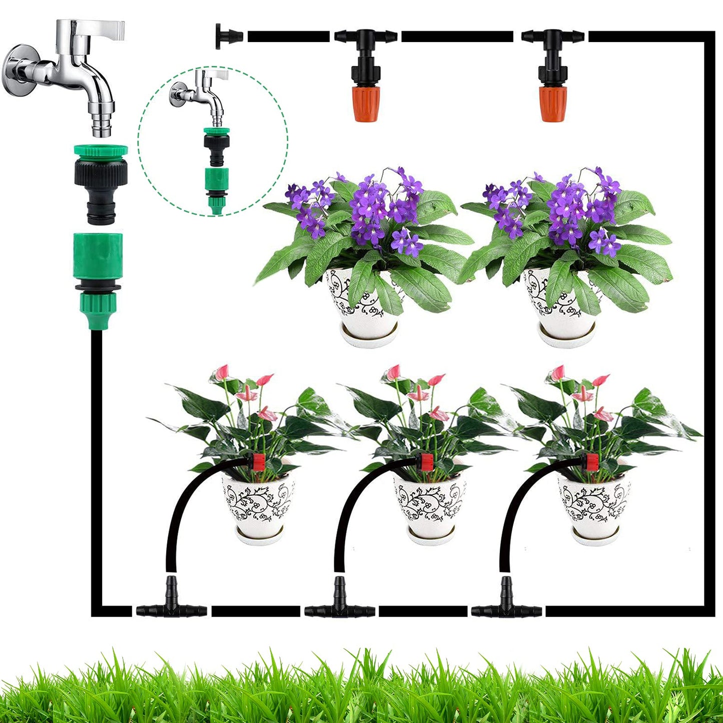 ANJUN 50m Garden Irrigation System, 200 Pcs Garden Irrigation Kit, Automatic Drip Irrigation Garden Misting Cooling System for Landscape, Flower Bed, and Patio Plants (50M)