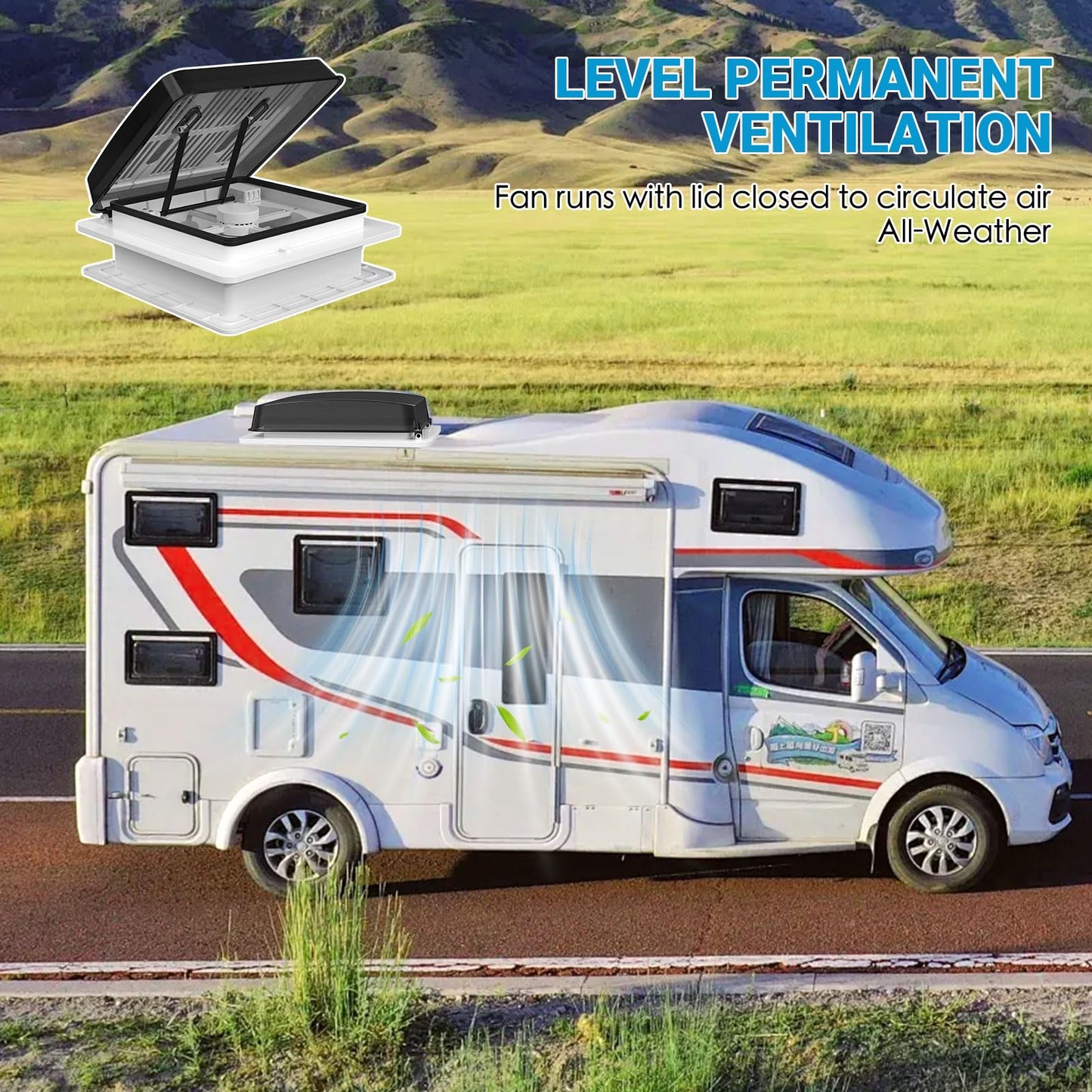 2012 Max Air Ventilation for RV Roof Fan Roof Vent Reversible Exhaust Fan, extremely quiet continuous ventilation RV 12V Remote, with 14" semi-transparent UV-resistant cover
