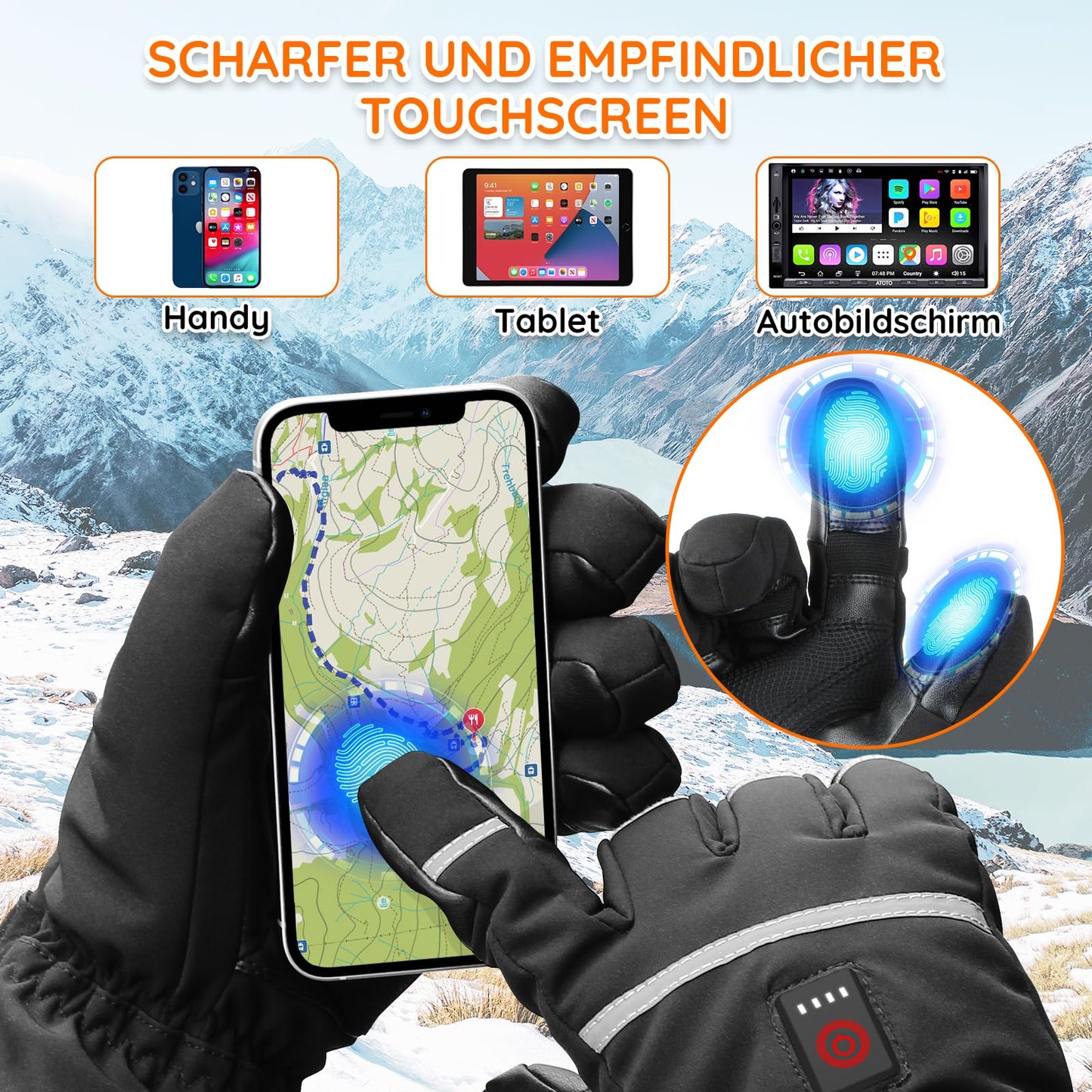 Mia & Coco Heated Gloves for Men Women, 3-Level Heated Ski Gloves with 7.4V 5400mAh Type-C Batteries, 6 Hours Runtime, for Climbing, Hiking, Biking, Camping