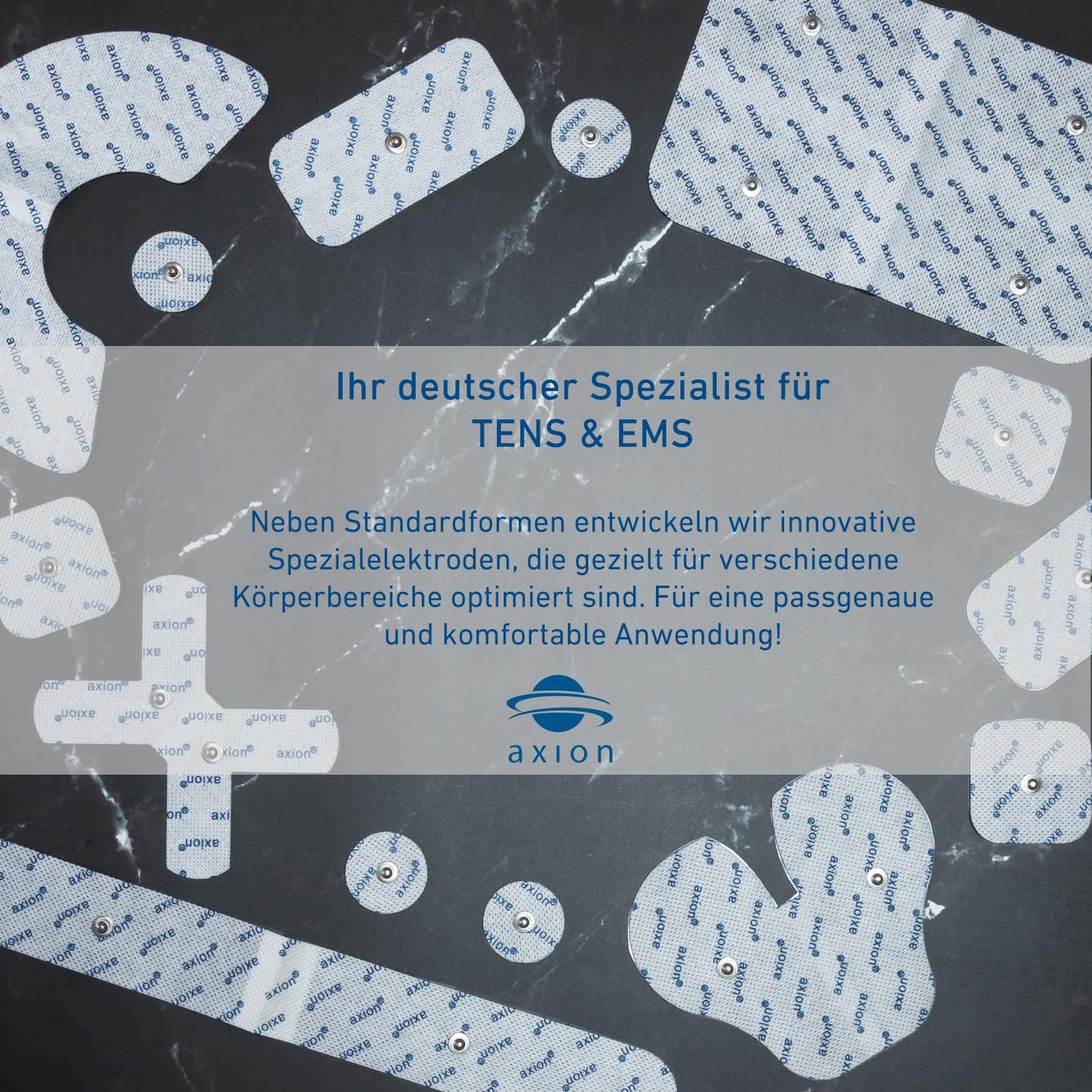 12-piece assorted set of TENS EMS electrode pads with snap button - compatible with TENS devices & EMS trainers from Sanitas (like SEM 40,41) & Beurer (like EM 40,41) | Reusable | certified medical product axion