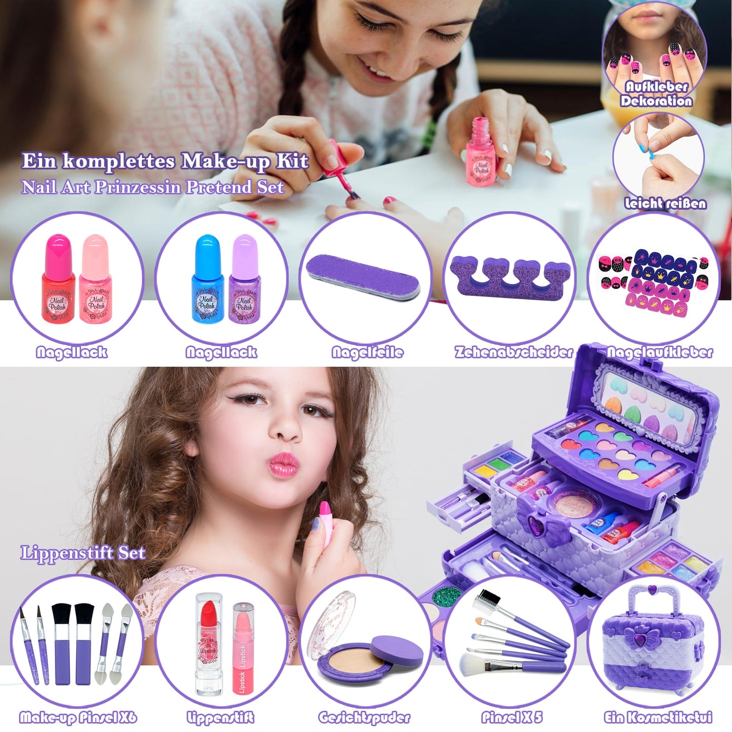 Children's makeup set - Kids makeup kit, girls' makeup case toy, Halloween Christmas birthday gifts for girls aged 4-12 years old Purple...