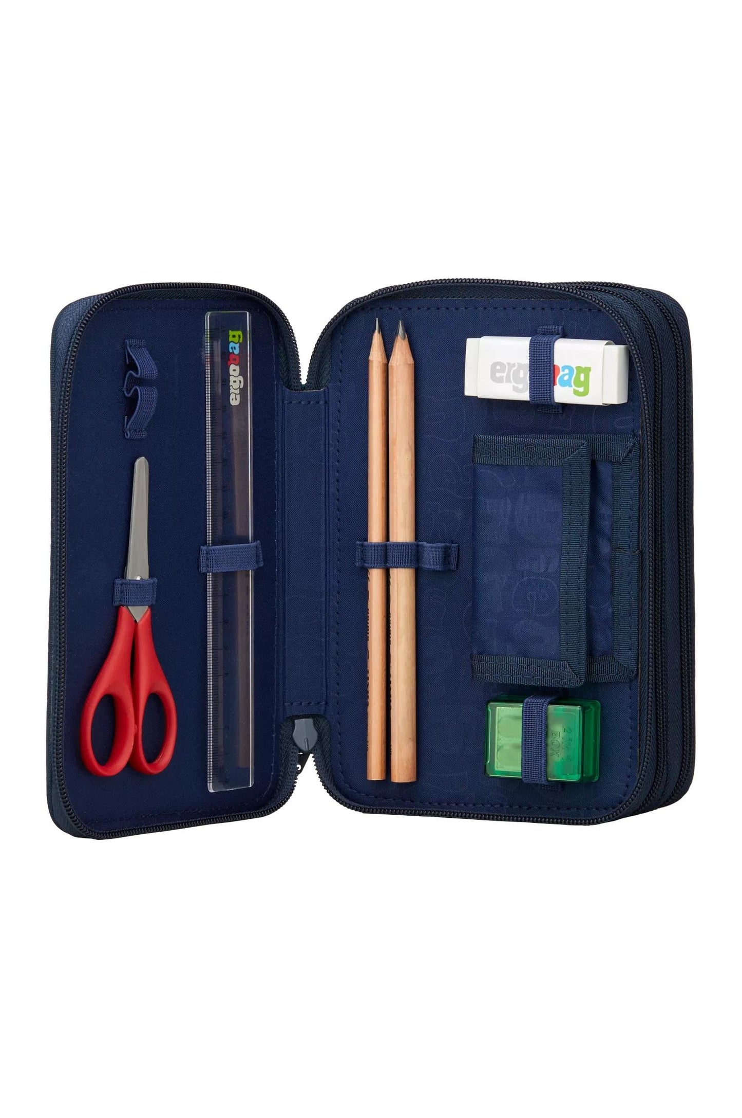 ergobag Maxi Pencil Case Set 40 pieces, Lyra colored and felt-tip pens, small change compartment, ruler, scissors SpaceBär - Dark Blue