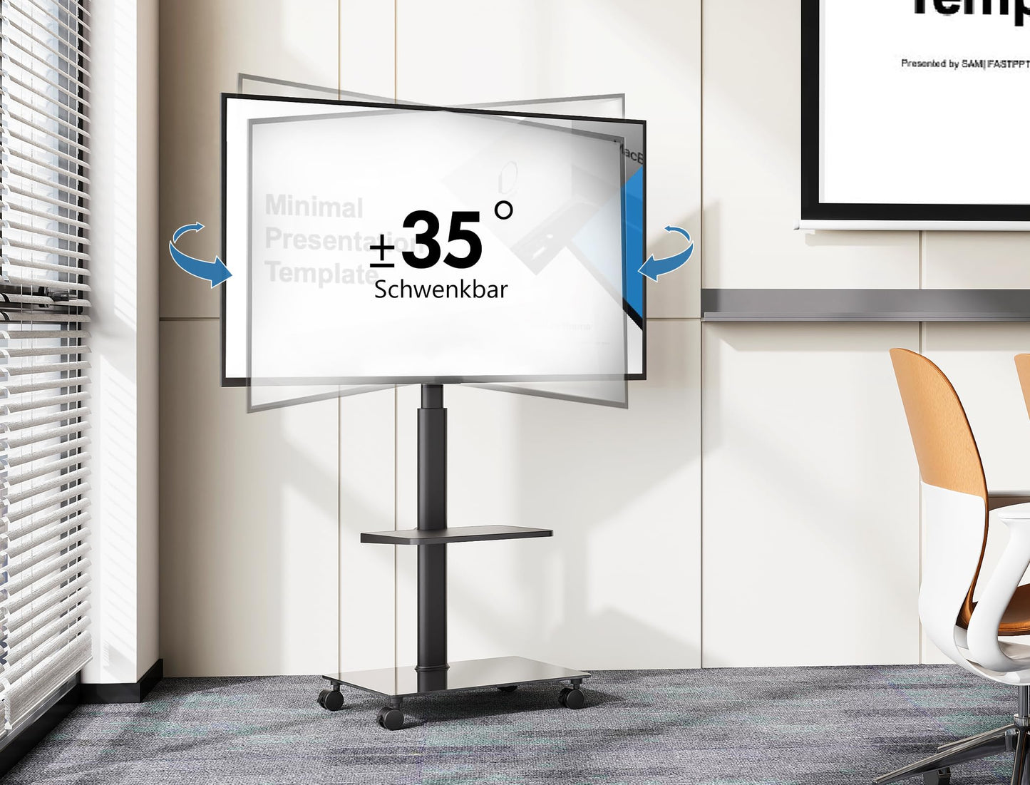 FITUEYES TV Stand Rolling TV Cart 2 Shelves Base TV Stand with Shelf adjustable height swivel for 32 to 60 Inch Flat & Curved TVs up to 30kg Max.VESA 600 * 400