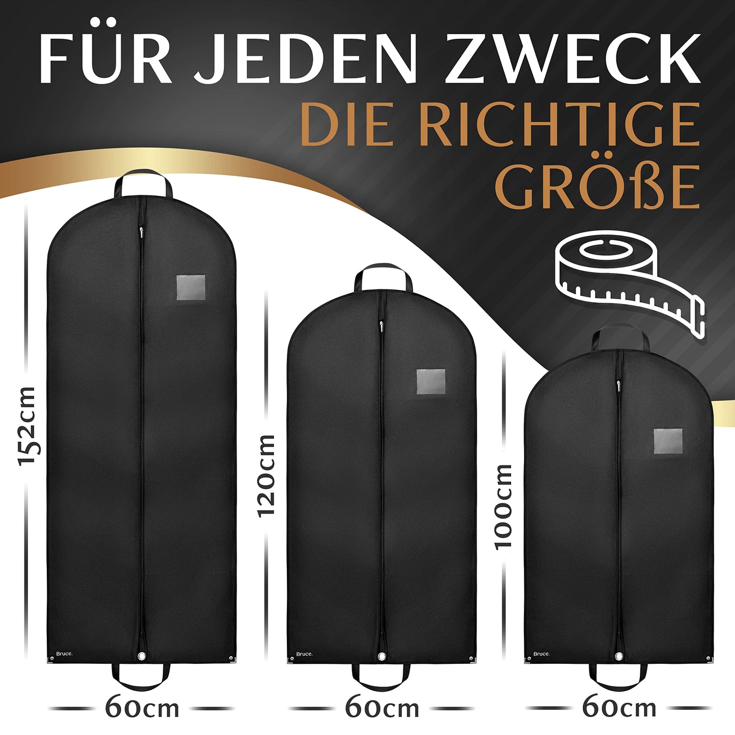 Bruce.® 5x Garment Bag Short 120x60 cm - High-quality garment cover for suit, blazer, costume & dress - 120 GSM material thickness - Suit bag for travel & storage