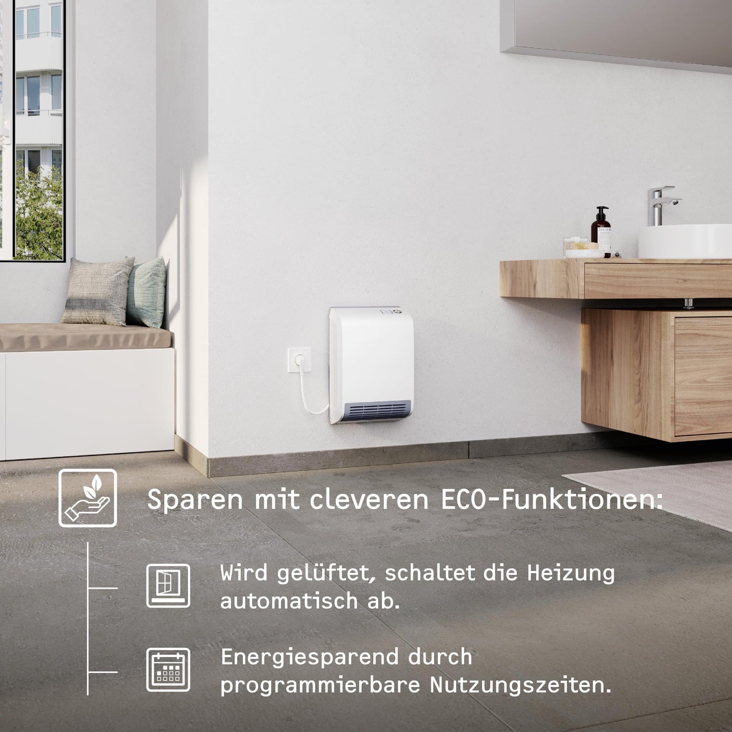 STIEBEL ELTRON Convector Heater CK 20 Trend LCD for approx. 25 m², TÜV tested, Made in Germany, LCD display, weekly timer, energy-efficient ceramic fan heater, bathroom, 2 kW, 236653.