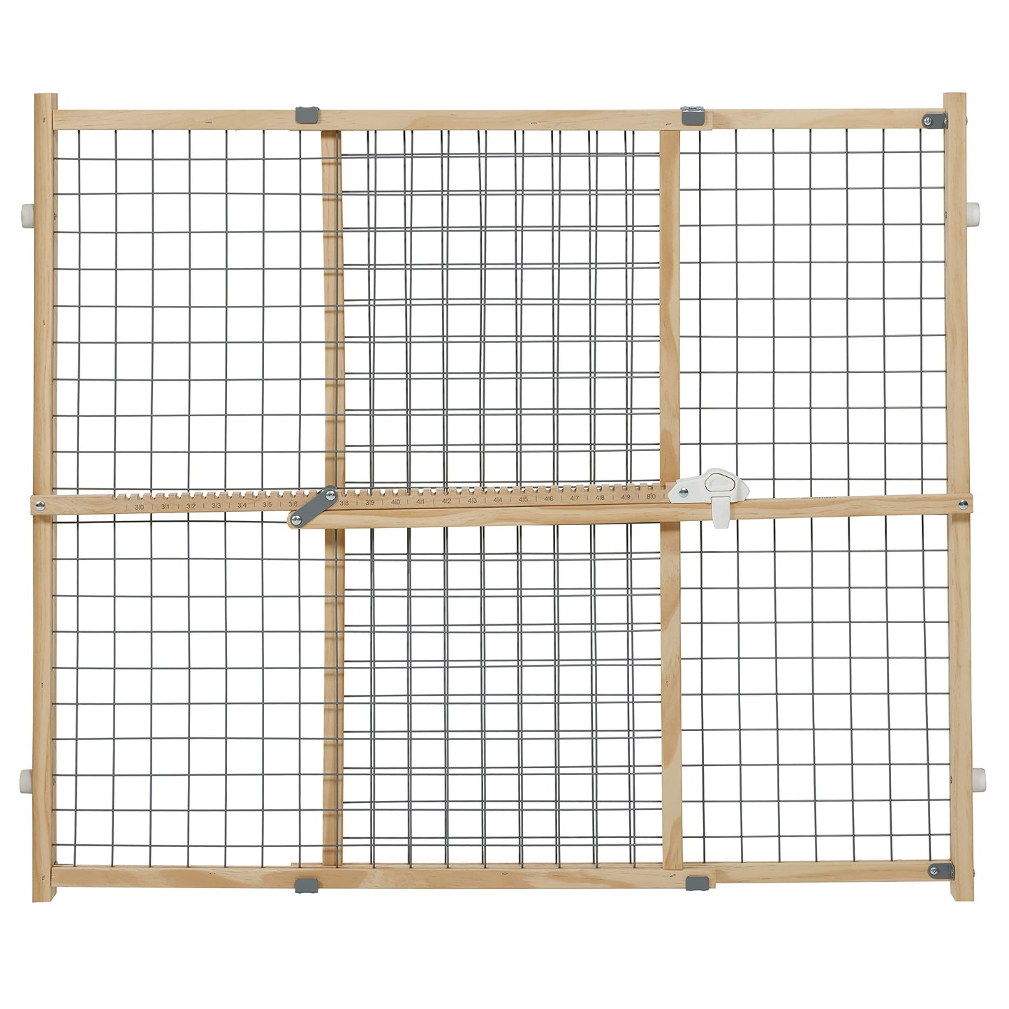 New World B2932WWM-2 Pet Gate, wood, extra wide, no damage to walls, no tool required, patented locking arm, dog gate 81 x 74-127 cm (H x W), natural wood/light gray grid