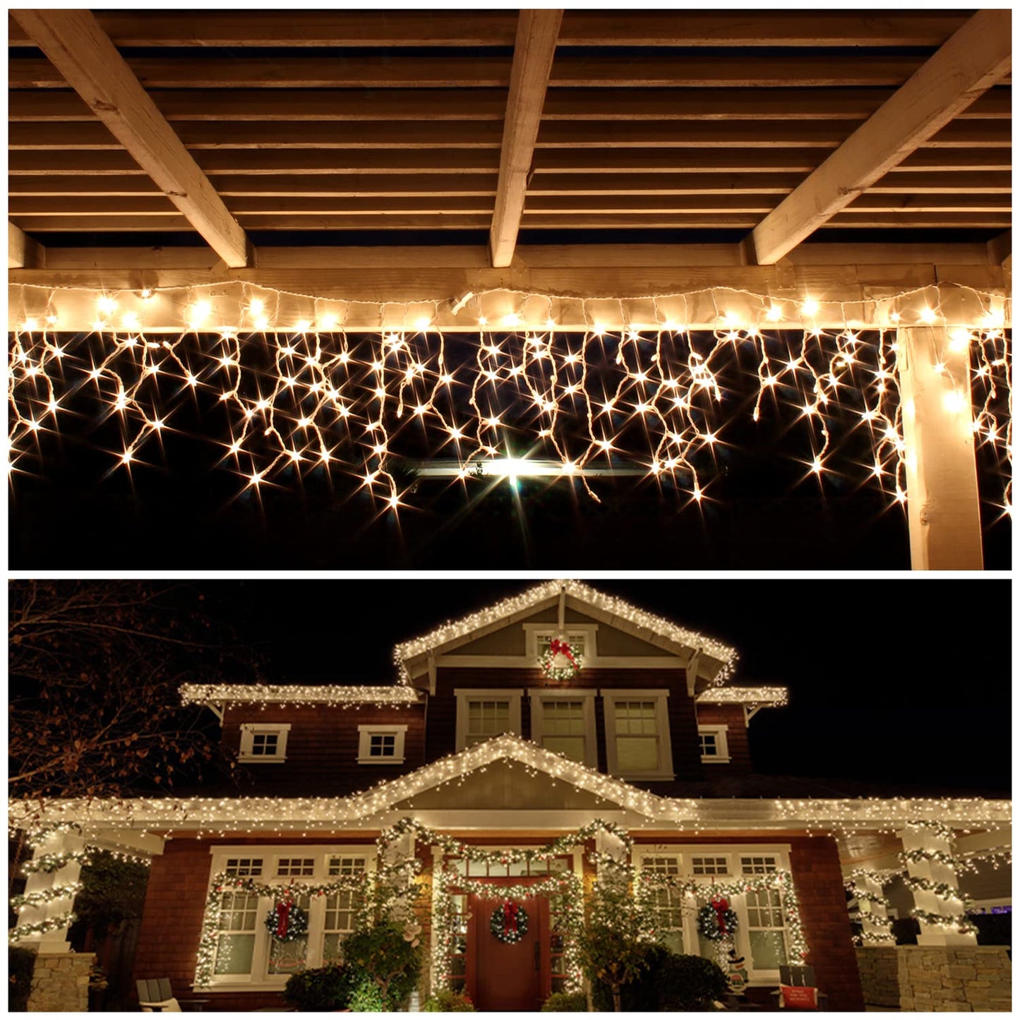 SALCAR 10m LED curtain light outdoor, icicle string lights with remote control and timer, indoor Christmas decoration window 8 modes, warm white.