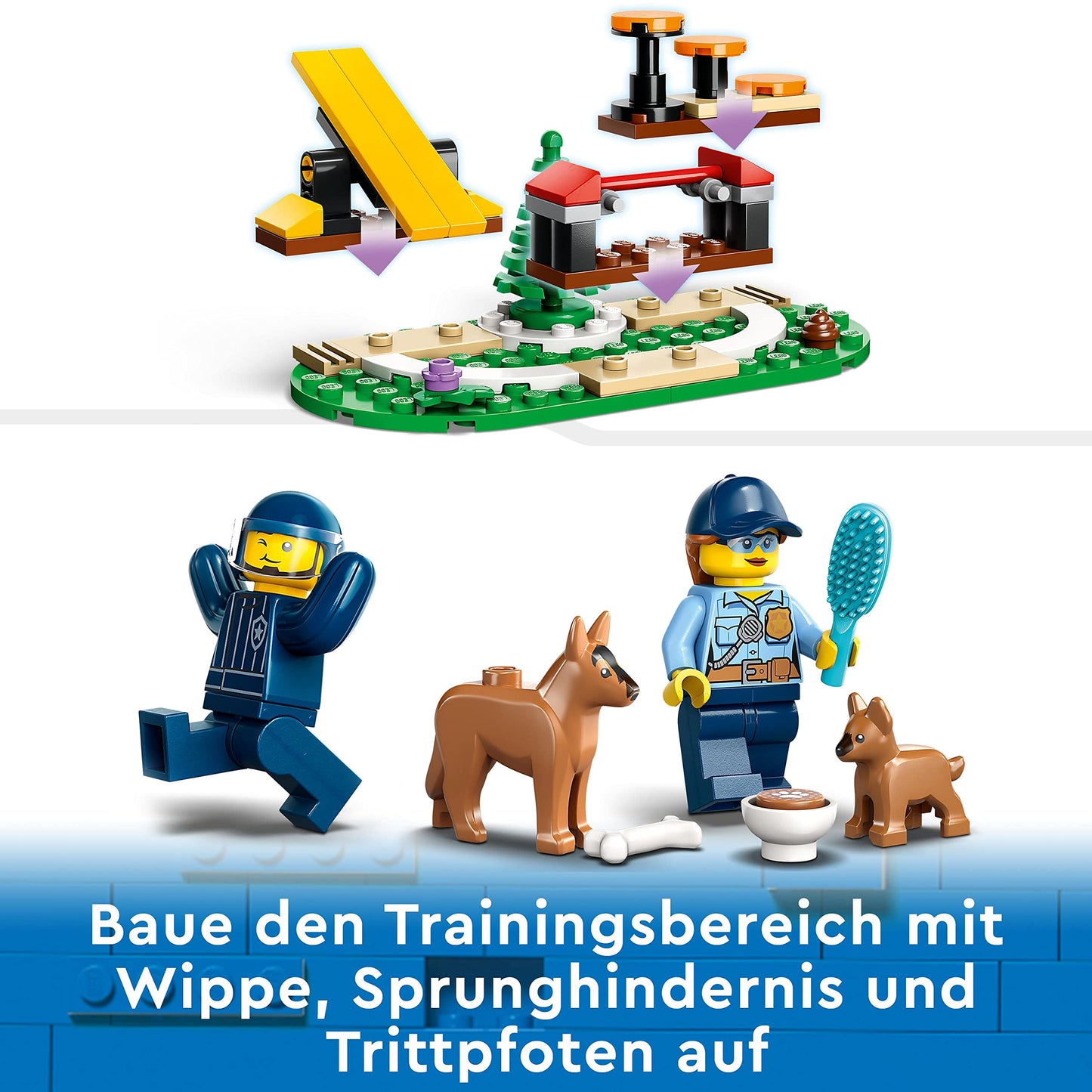 LEGO 60369 City Mobile Police Dog Training, police car toy with trailer, dog and puppy figures, animal set for kids 5 years and up.