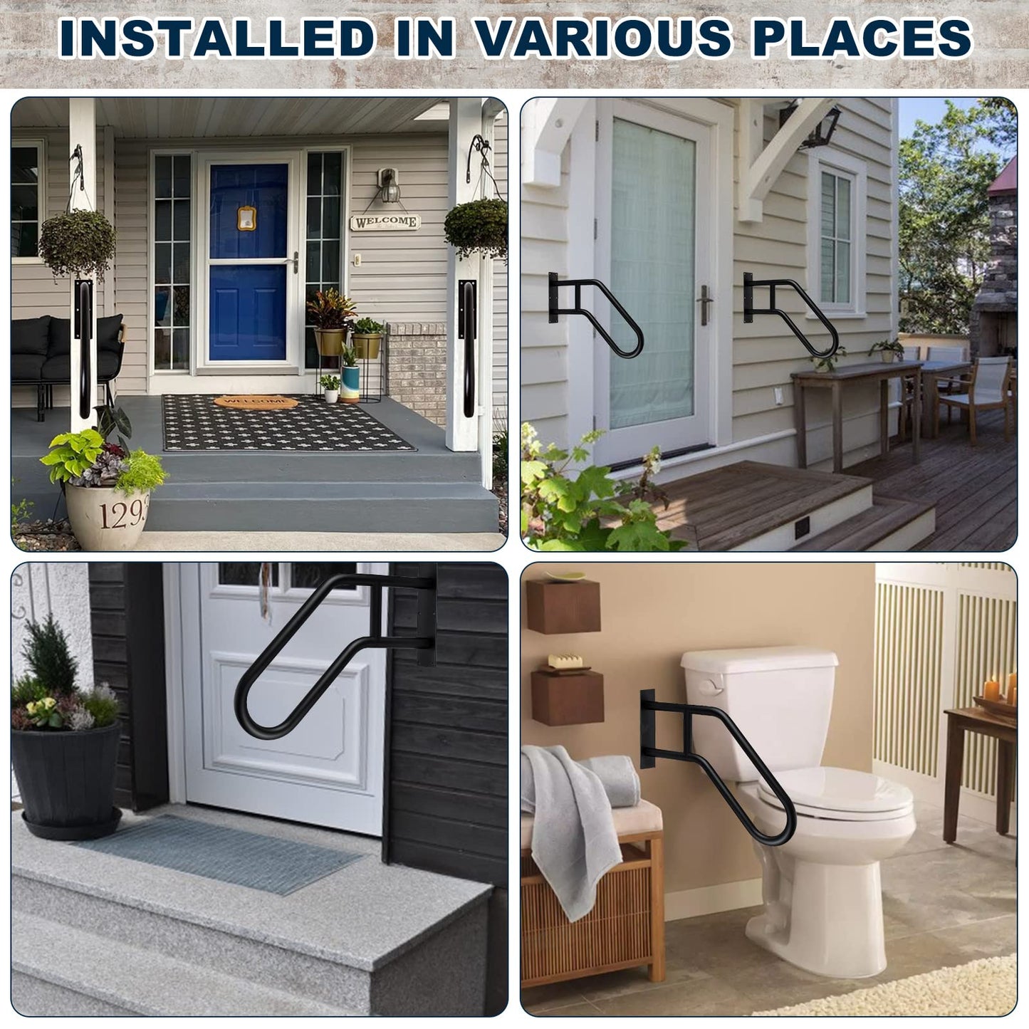 Handrails for outdoor stairs Kamanan Stair Handrail for Outdoor Heavy Stair Handrails Non-slip Bathroom 1-3 Steps Staircase Handrail for Elderly Children with Disabilities 58cm Long