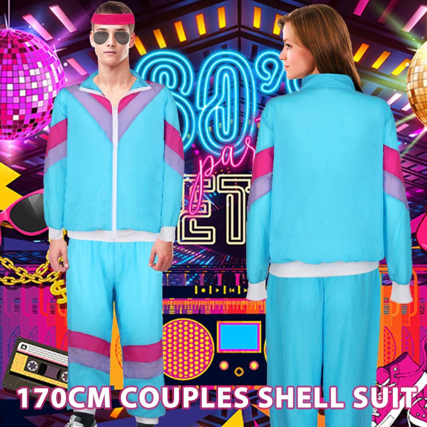 90s 80s outfit men women 80s tracksuit jacket pants suit 80s accessory 80s clothing men New Kids costume 80s Schlagerparty bad taste outfit couples carnival(XXL)