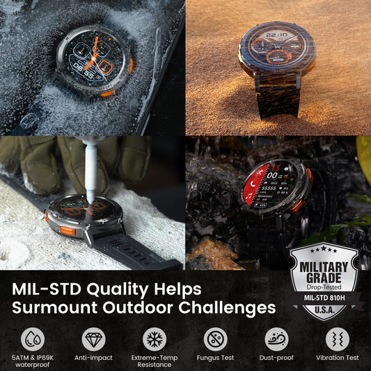 TESOFIT Smartwatch Men 1.43 Inch AMOLED Display 60+ Days Battery, Bluetooth Calls and 70 Sports Modes 50M Waterproof, 24H Sleep Monitor, Military Smartwatch for Android iPhone (Black)