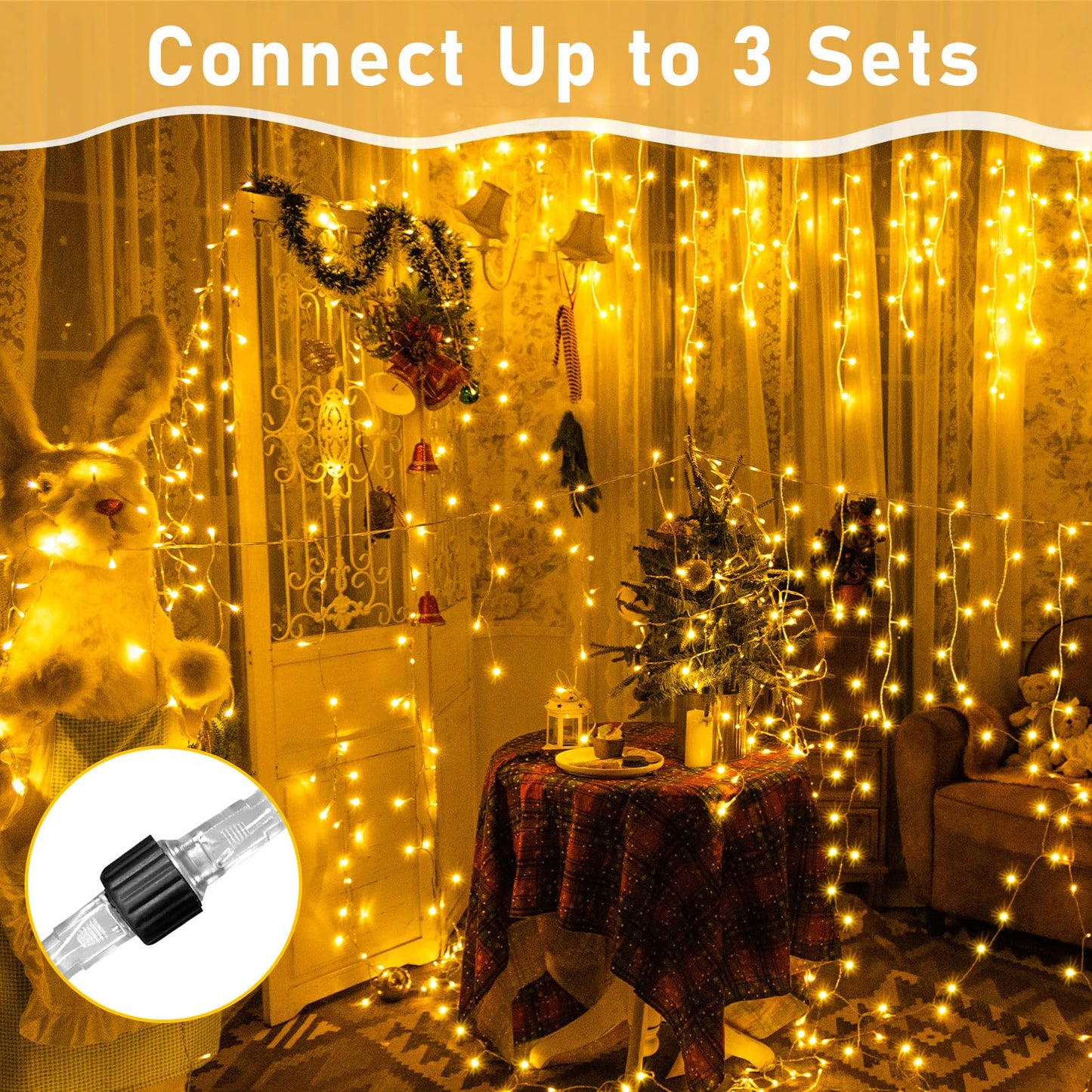 Auriostar Icicle Light String Outdoor, 7.5M 306 LED Warm White Outdoor String Light with Timer 8 Modes, IP44 Waterproof Outdoor Christmas Lighting for Balcony Window House Outdoor Christmas Decorations