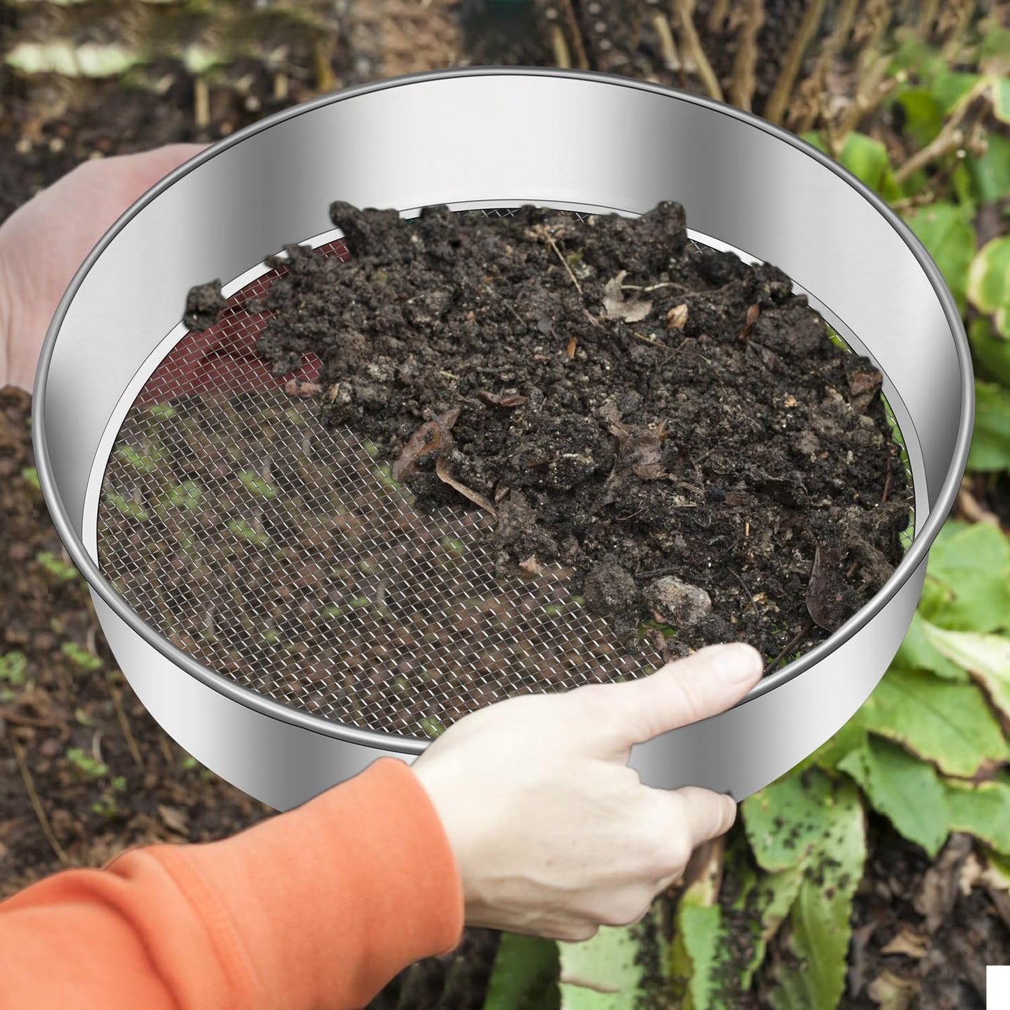 Jazlyvex 30 cm garden sieve with 5 interchangeable, stainless steel compost sieves for sifting soil, compost, and sand, includes a garden shovel.