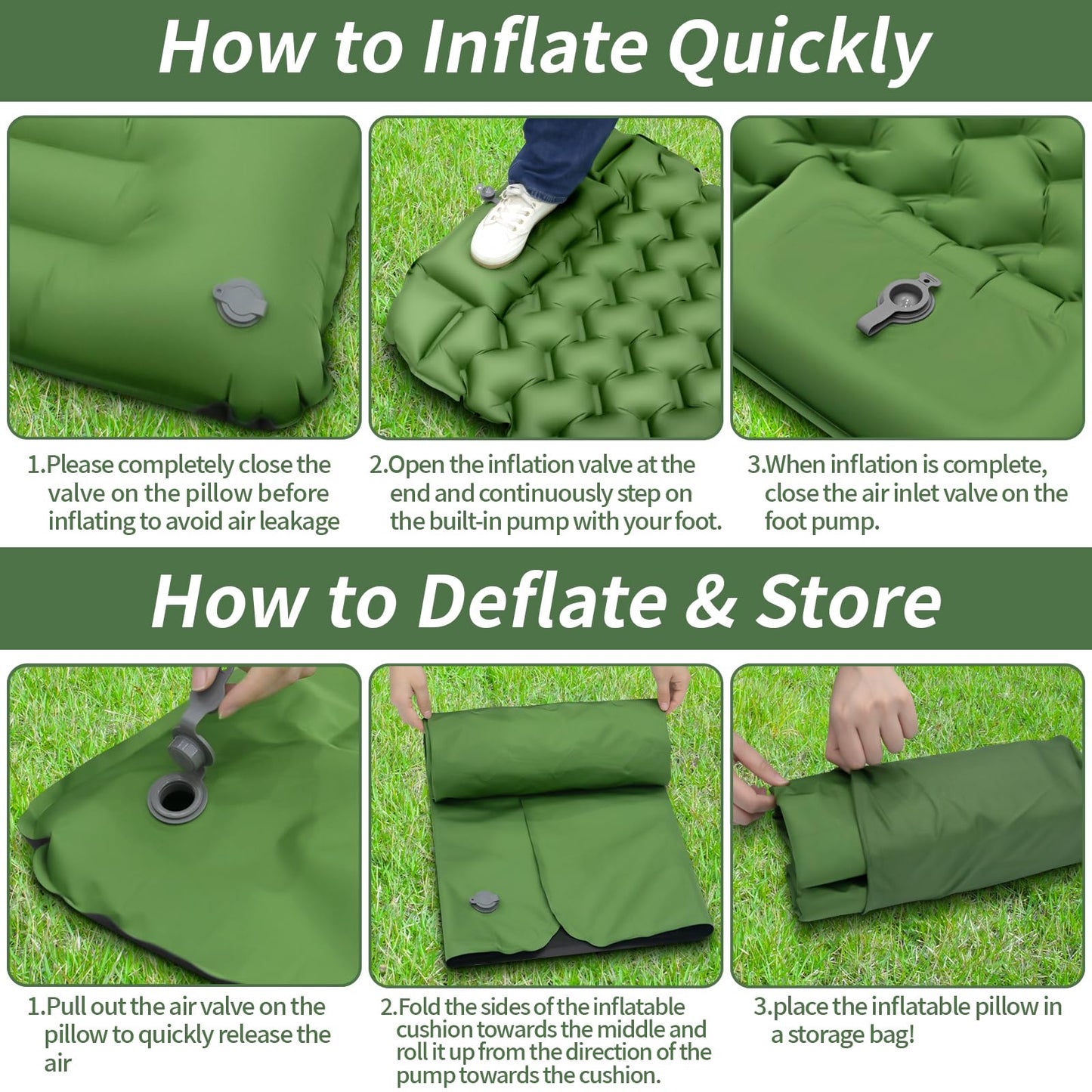 Cirulli Camping Self-Inflating Sleeping Pad, Ultralight Air Mattress with Integrated Pillow, Foot Pump for Quick Inflation, Portable Foldable Air Mattress, Outdoor Single Airbed.