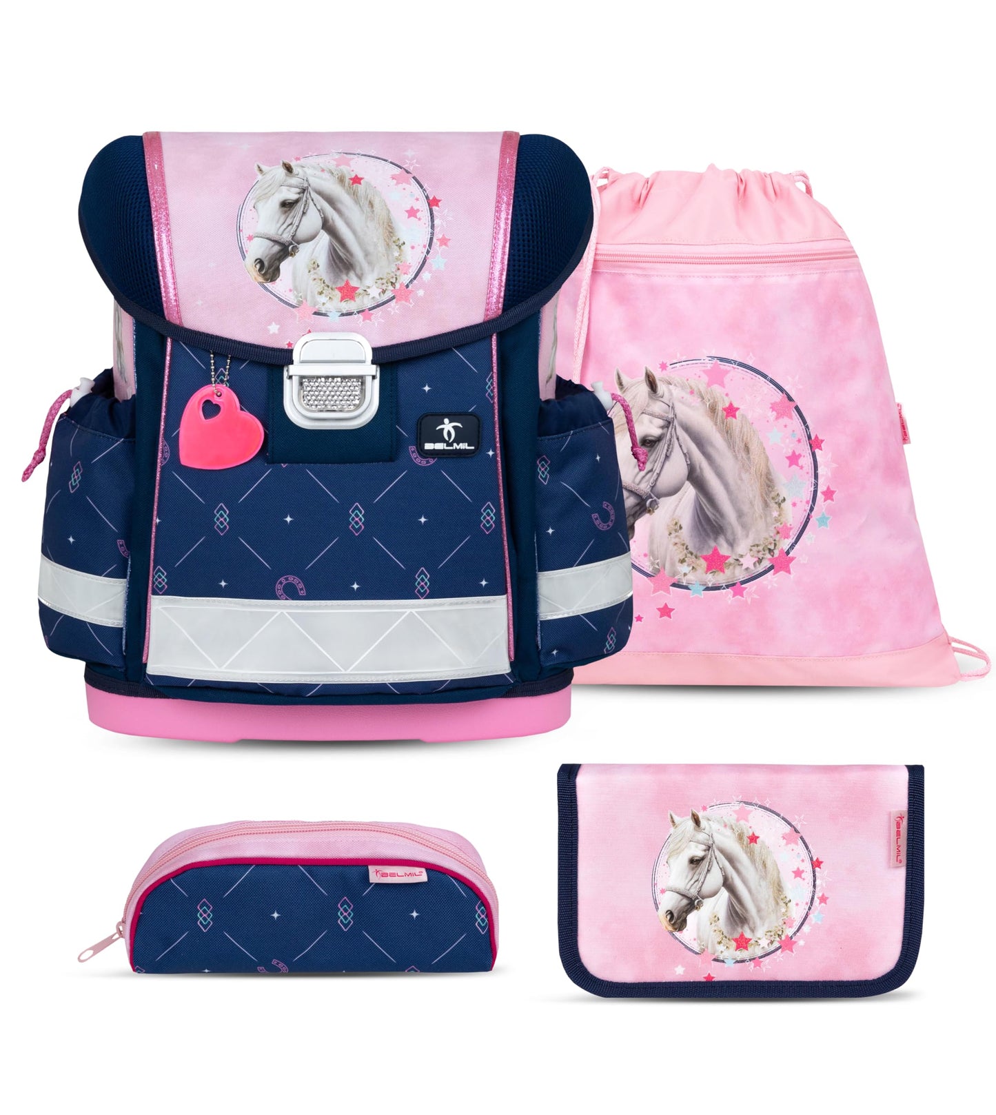 Belmil Classy school bag set 4 pieces (403-13/AG/S) (Amazing Horses)