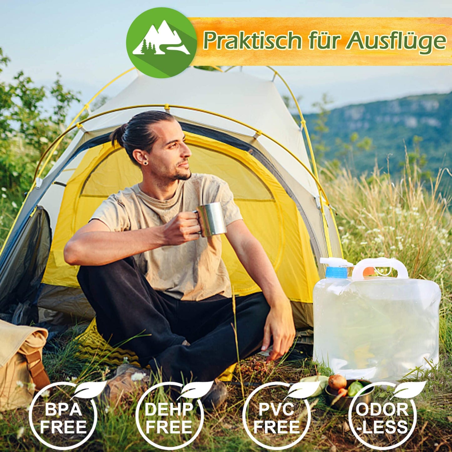 Reinalin collapsible water jug 15L - water tank with tap for camping potable water jug 100% leak-proof - food-safe water canister.