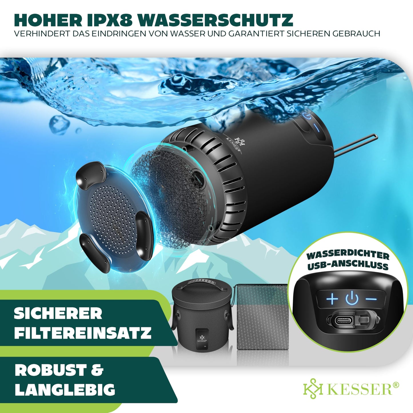 KESSER® Camping Shower Solar Shower with Pump & Rechargeable Battery 8000mAh Portable Shower | Camping Shower Set including adjustable Shower Head, 2m Hose, Spray Gun, Holder & 20L Water Tank