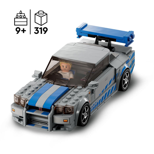 LEGO Speed Champions 2 Fast 2 Furious Nissan Skyline GT-R (R34) Racing Car Building Toy, 2023 Model Car Kit with Brian O'Conner Figure 76917