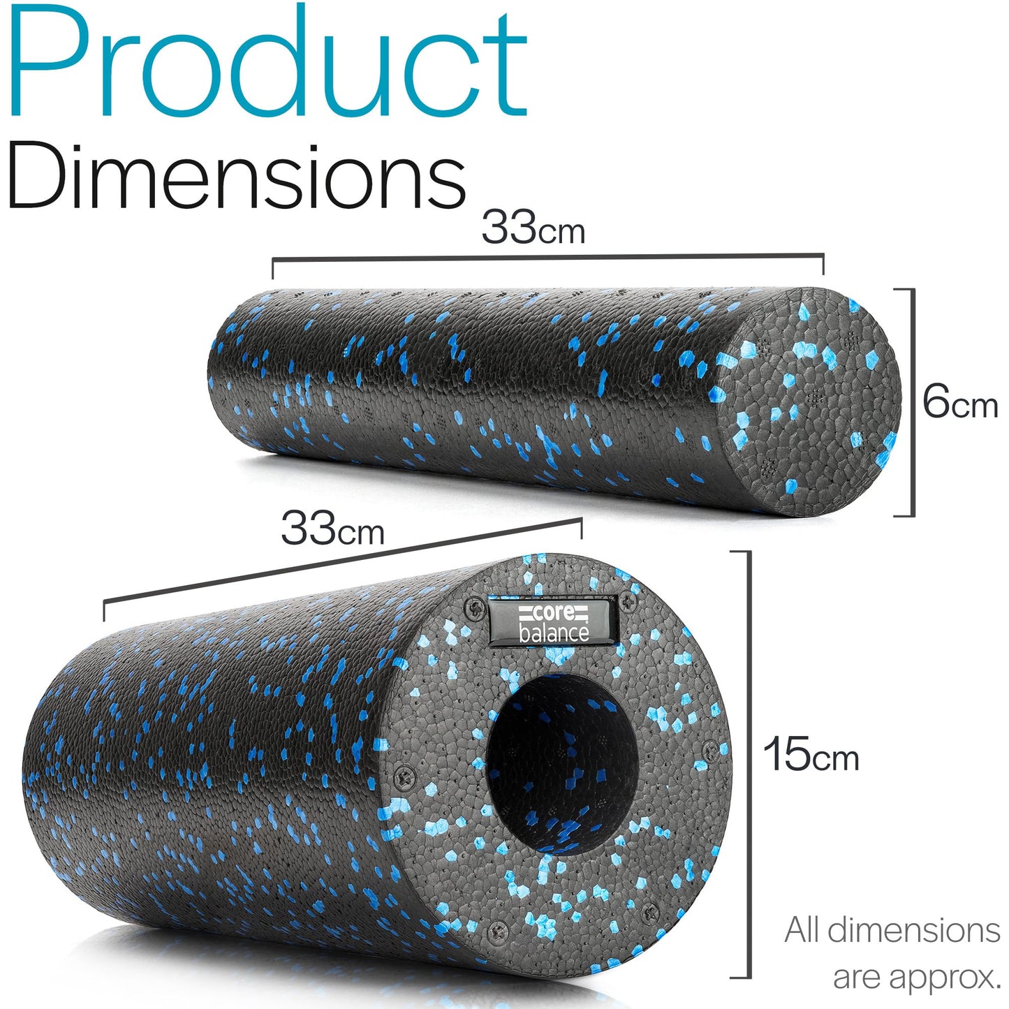 Core Balance 2 in 1 foam roller with removable core - massages deep tissue & relieves back pain - fitness & yoga at home - 2-piece, 33 x 15 cm & 33 x 6 cm.