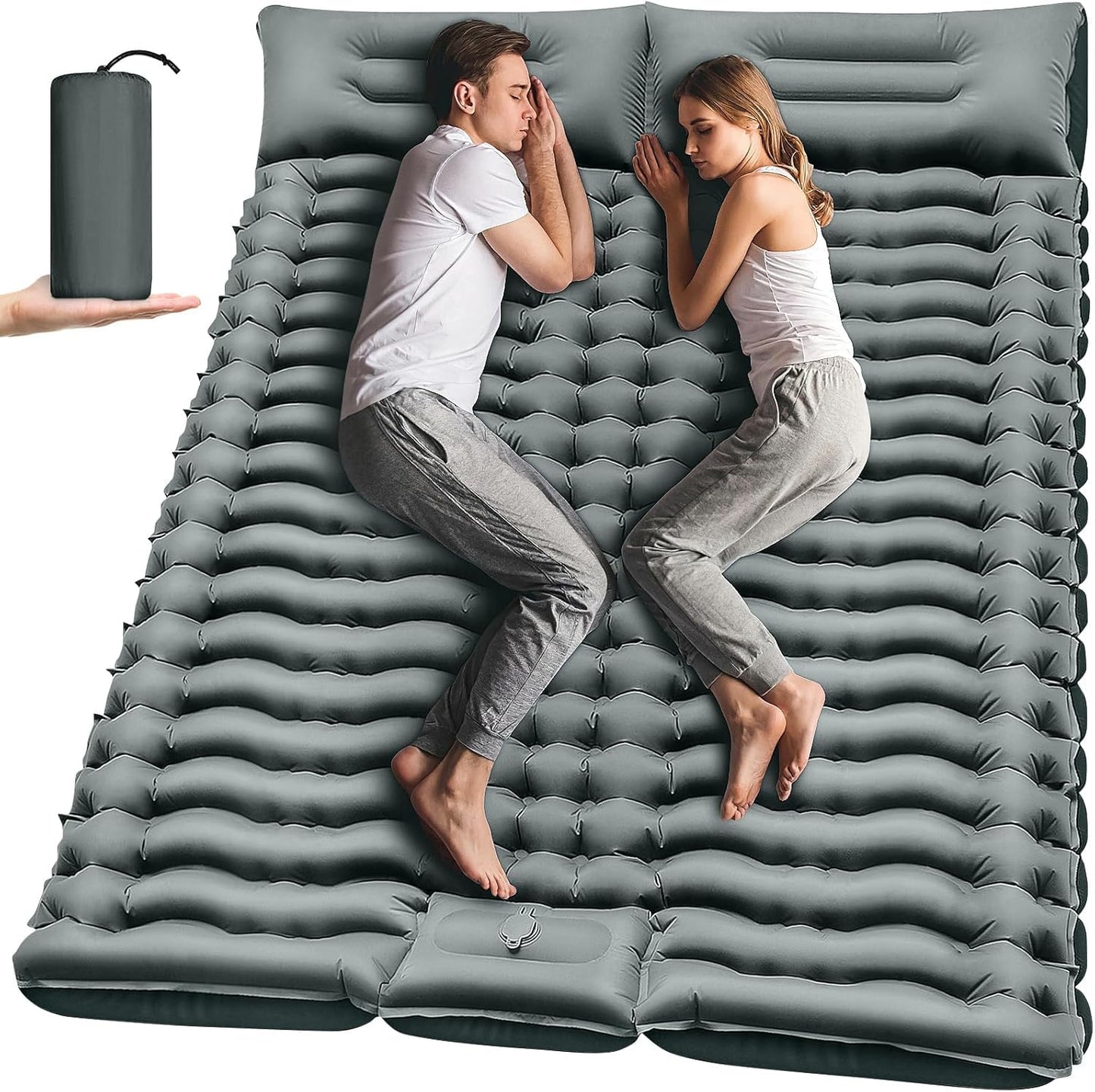 Yuzonc Double Camping Mattress, Self-Inflating Camping Pad with Foot Pump, Ultralight Thickened Sleeping Mat for Hiking Travel Backpacking Tent (Gray)