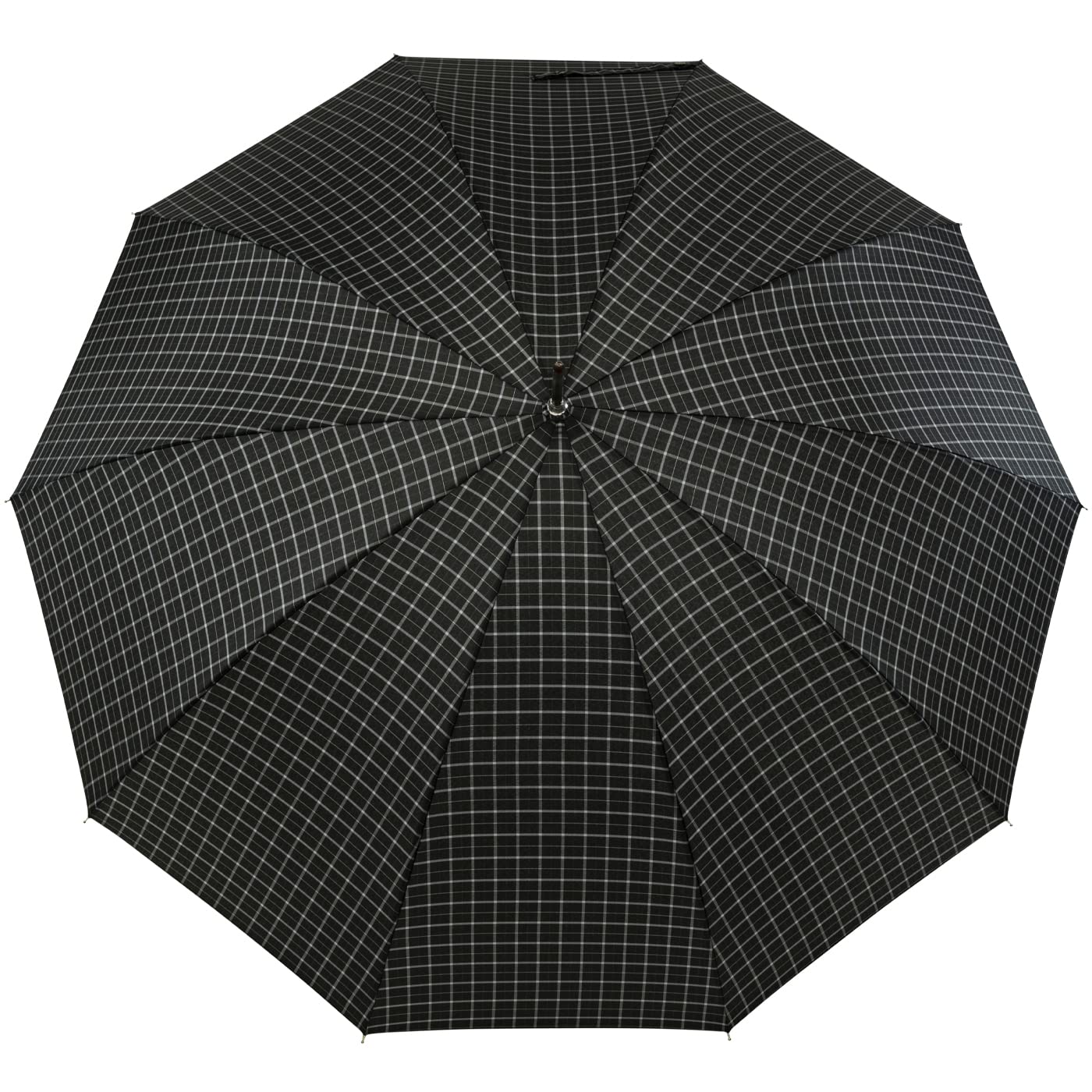 iX-brella Men's automatic umbrella with real wood round handle - black checkered