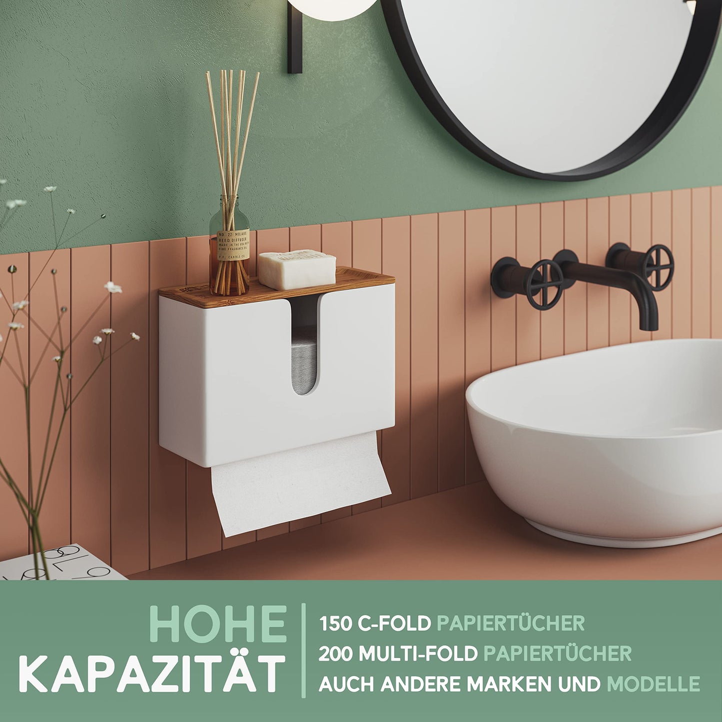 Nature Supplies wooden paper towel holder - Mount it on the wall or place it on the table, for C-fold, Z-fold, or Interfold paper towels.