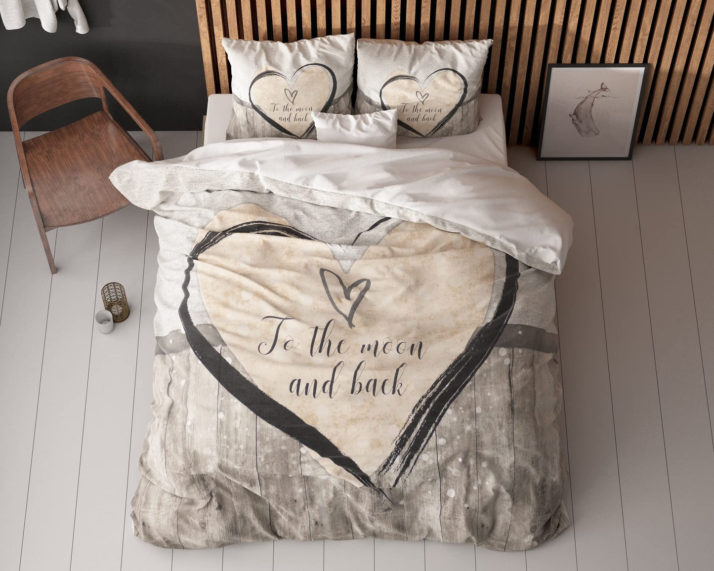 Sleeptime bedding set 4-piece 135cm x 200cm brown - Love - soft & wrinkle-free duvet covers with zipper - bedding set with 2 pillowcases 80cm x 80cm
