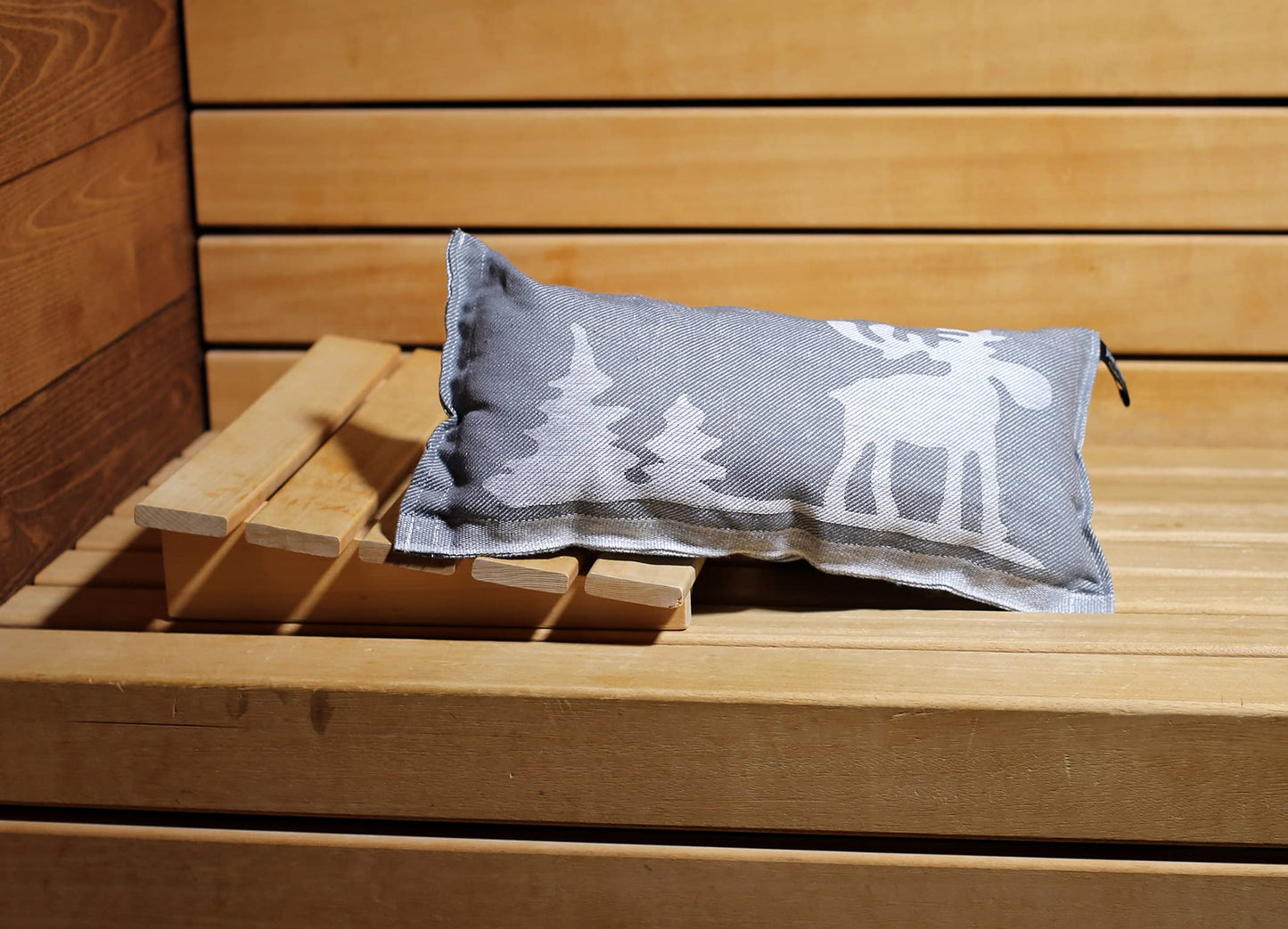 Jokipiin Pellava JOKIPIIN 1 Sauna pillow and travel pillow Moose, 40 x 22 cm, Linen/cotton, made in Finland, grey/white, 22 x 40 cm