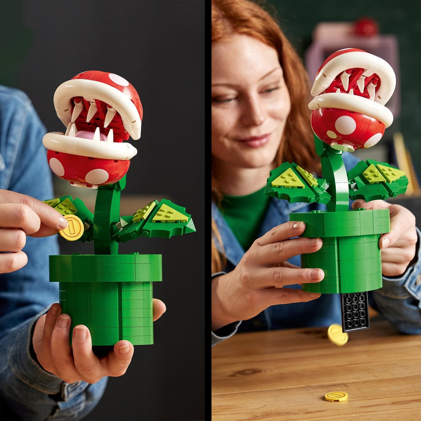 Lego 71426 Super Mario Piranha Plant Set, movable figure with pipe and 2 coin elements, model kit for adults to build, bedroom decor, gift for men, women, and teens.