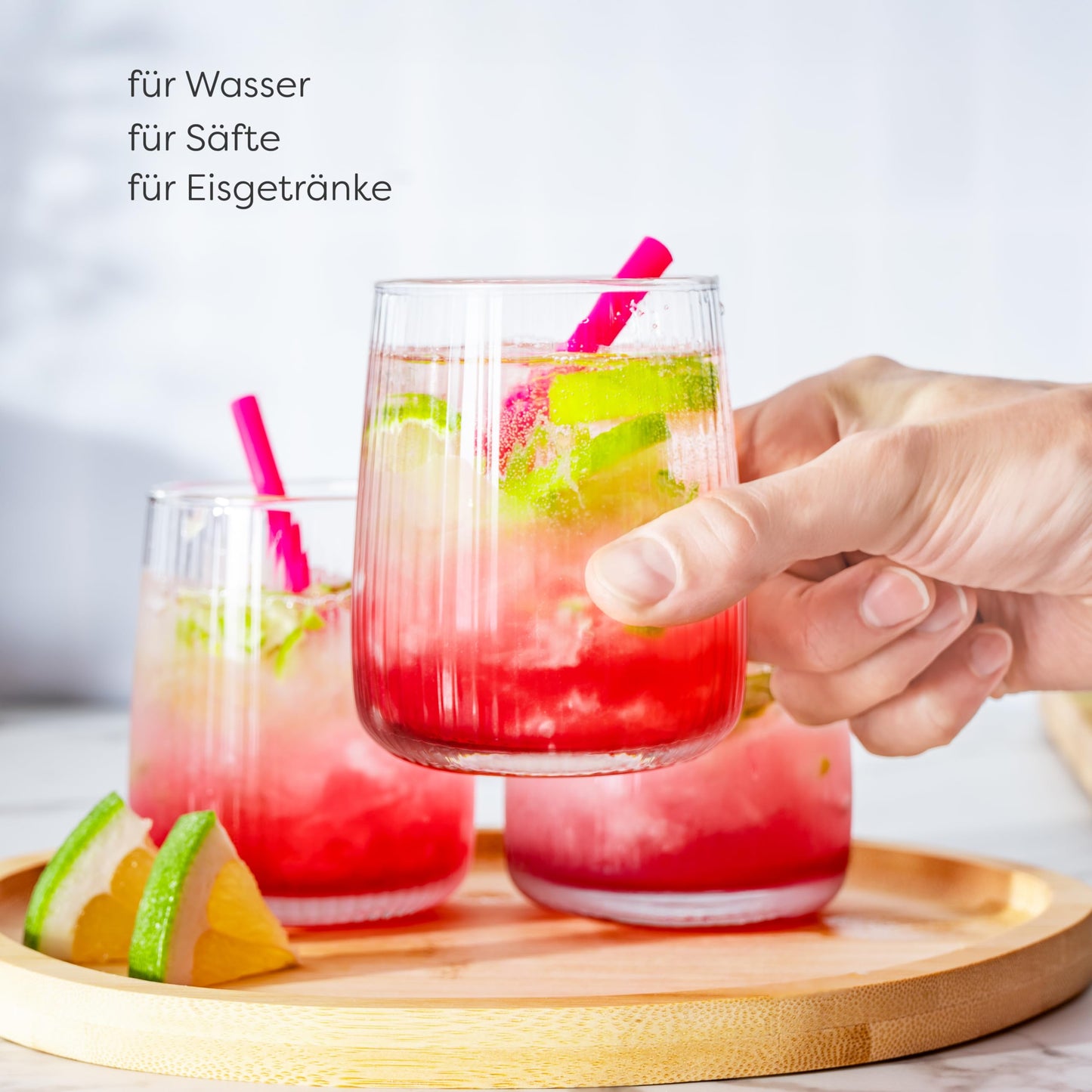 Concept Ribbed Glasses Set of 6, 320ml drinking glasses, dishwasher safe water glasses