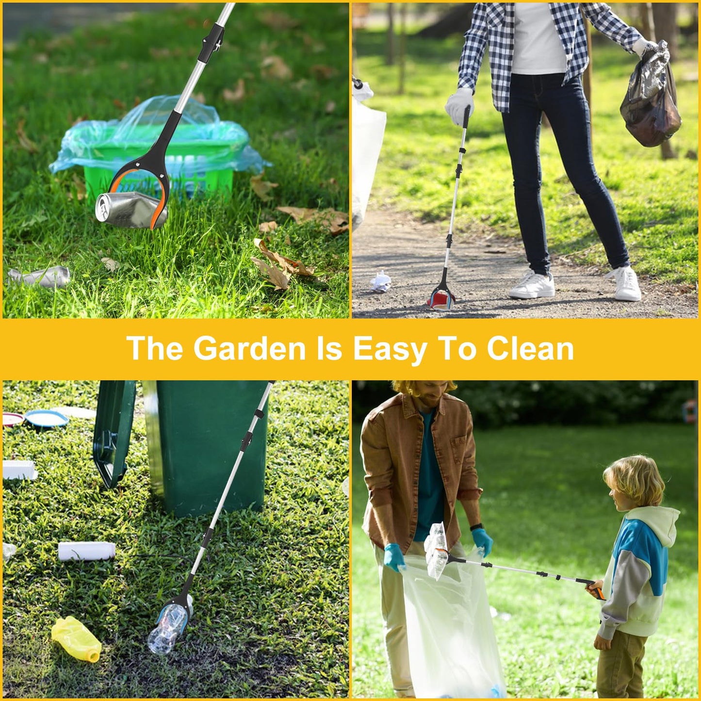 mumisuto 2 piece 109 cm grabber for seniors with 360° rotating head, foldable aluminum trash picker with extra long reach arm, grabber for seniors with magnetic tips.