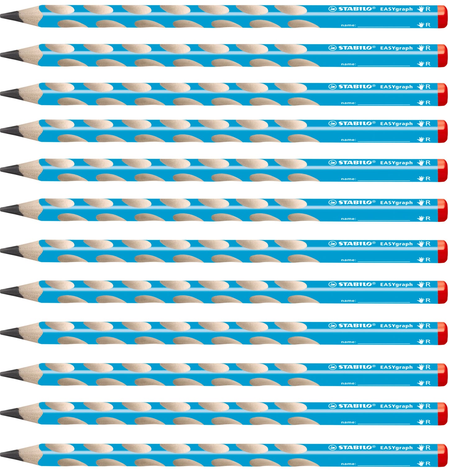 STABILO - Ergonomic triangular pencil for right-handers - EASYgraph in blue - 12 pack - Hardness grade 2B