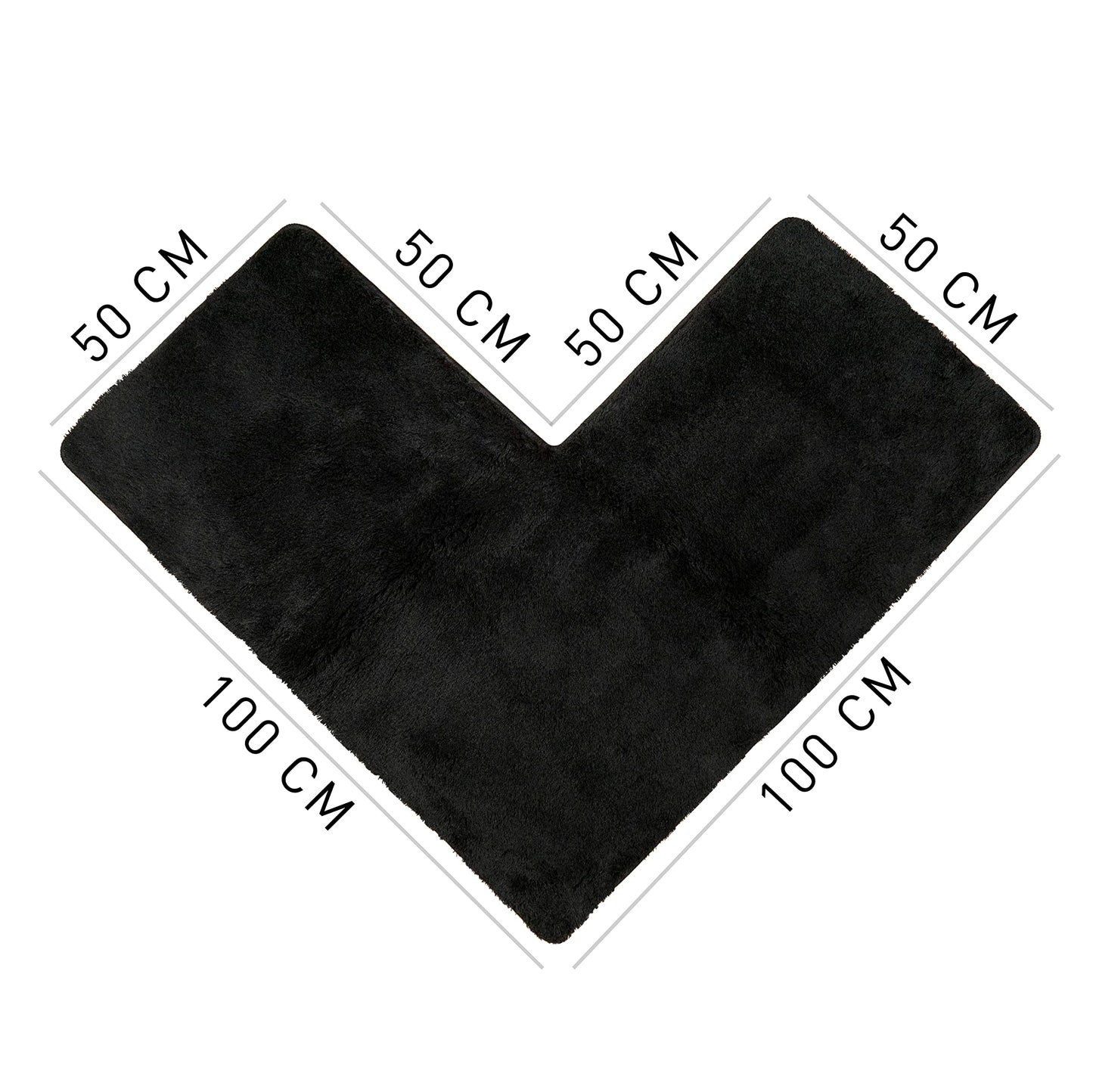 BADELIGA® corner shower mat, perfect mat for square shower enclosures. Extremely fluffy, non-slip & washable. Dryer-safe. Bath mat, bath rug with corner cutout 50 x 100 x 100 cm in black.