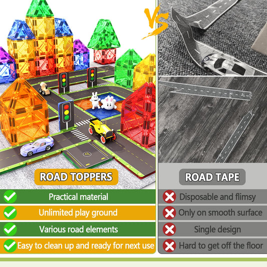 Soyee 56 Magnetic Building Blocks Road Toppers Children's Toy for 3 year old Boys Girls Magnetic Tiles Preschool Learning Activities Gift for Toddlers Children Ages 3 4 5 6