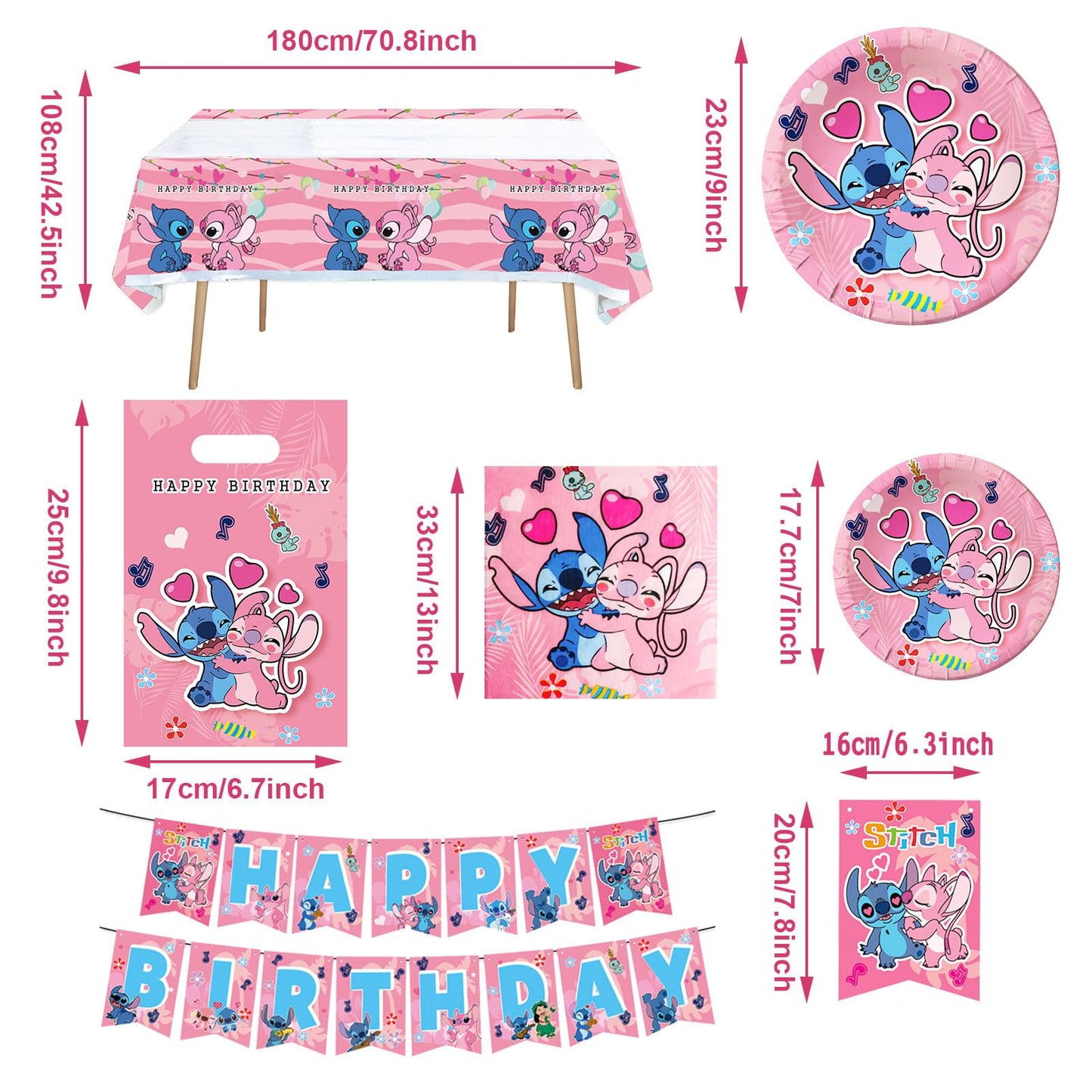 75 piece birthday decorations, children birthday decor, girl birthday decorations, party supplies set with plates, banner, napkins, balloons, cake topper, invitation card, foil balloon.