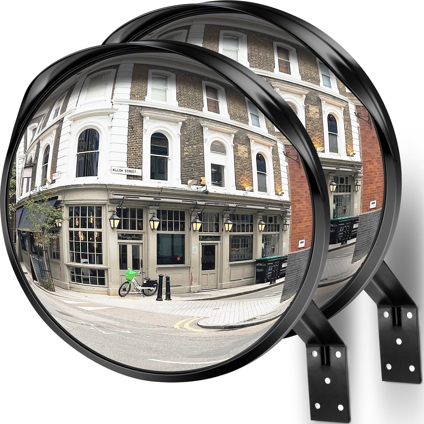 Angooni 2 PCS 40 cm PC Convex Traffic Mirror, Adjustable Wide Angle Safety Mirror, Garage Mirror, Acrylic Round Traffic Mirror (Supports Indoor and Outdoor Use)
