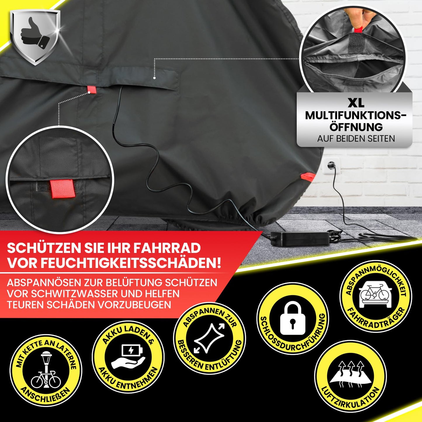Dunlop Bicycle Garage for 3 bikes - Premium bike cover Anti Rust 200x120x120 cm with carrying bag, battery access, and 2 lock passages I Bicycle protective cover Bike (XL - 3 bikes)